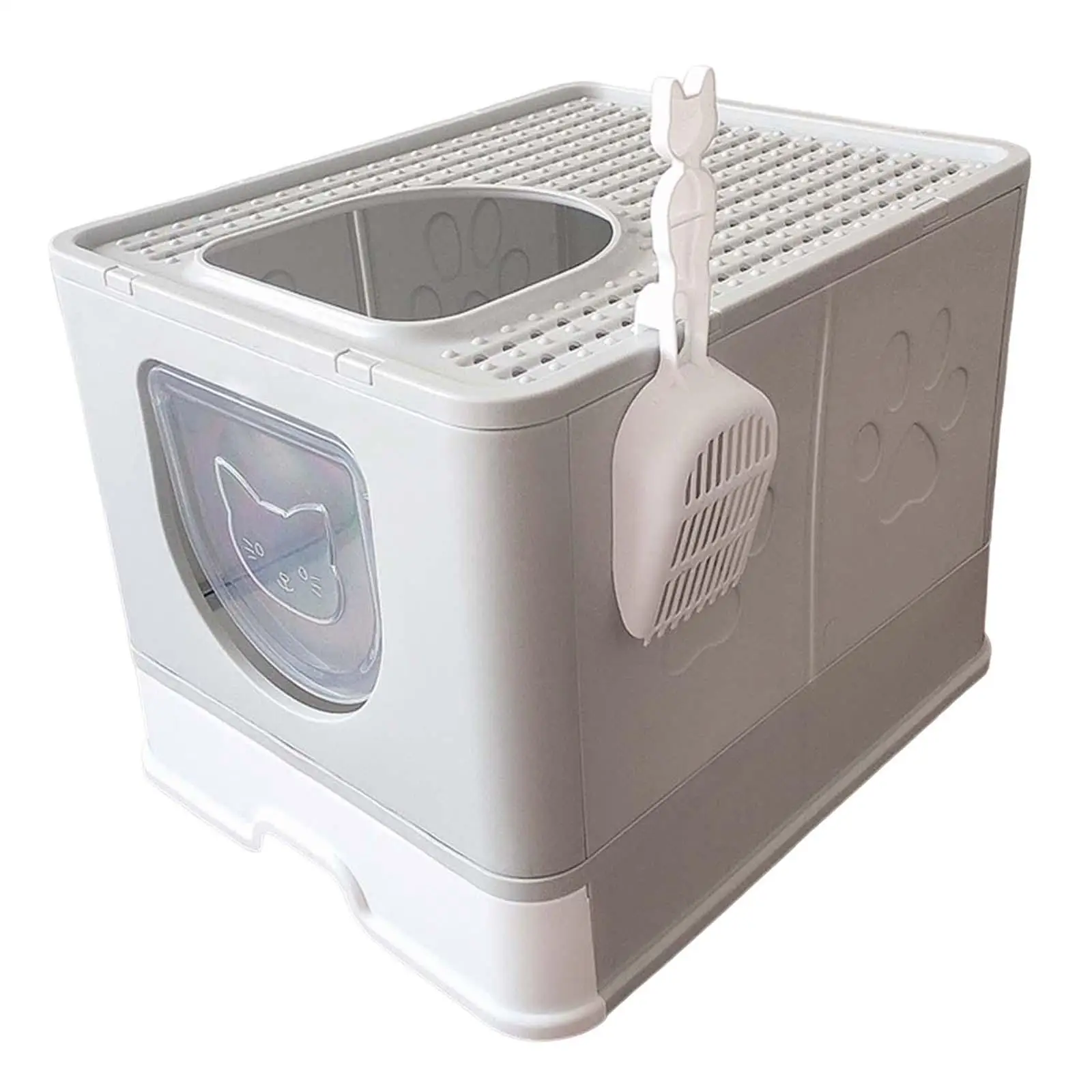 Hooded Cat Litter Box Enclosed Cat Toilet Kitty Litter Tray with Front Door Flap Durable Reusable Removable Pet Litter Box
