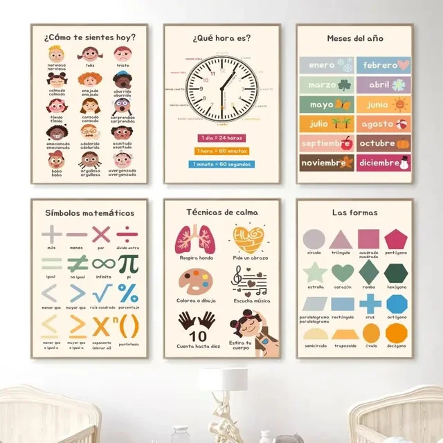 Boho Wall Art Number Alphabet Learning Poster Spanish
