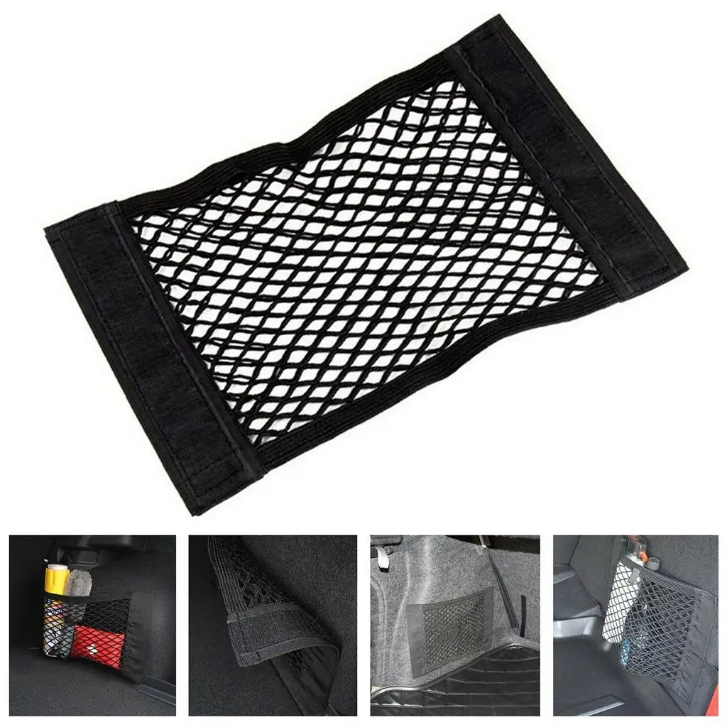 Car Seat Organizer Storage Bag Elastic Mesh Net Pocket, for Auto Vehicle Van Boat Canoe, Black