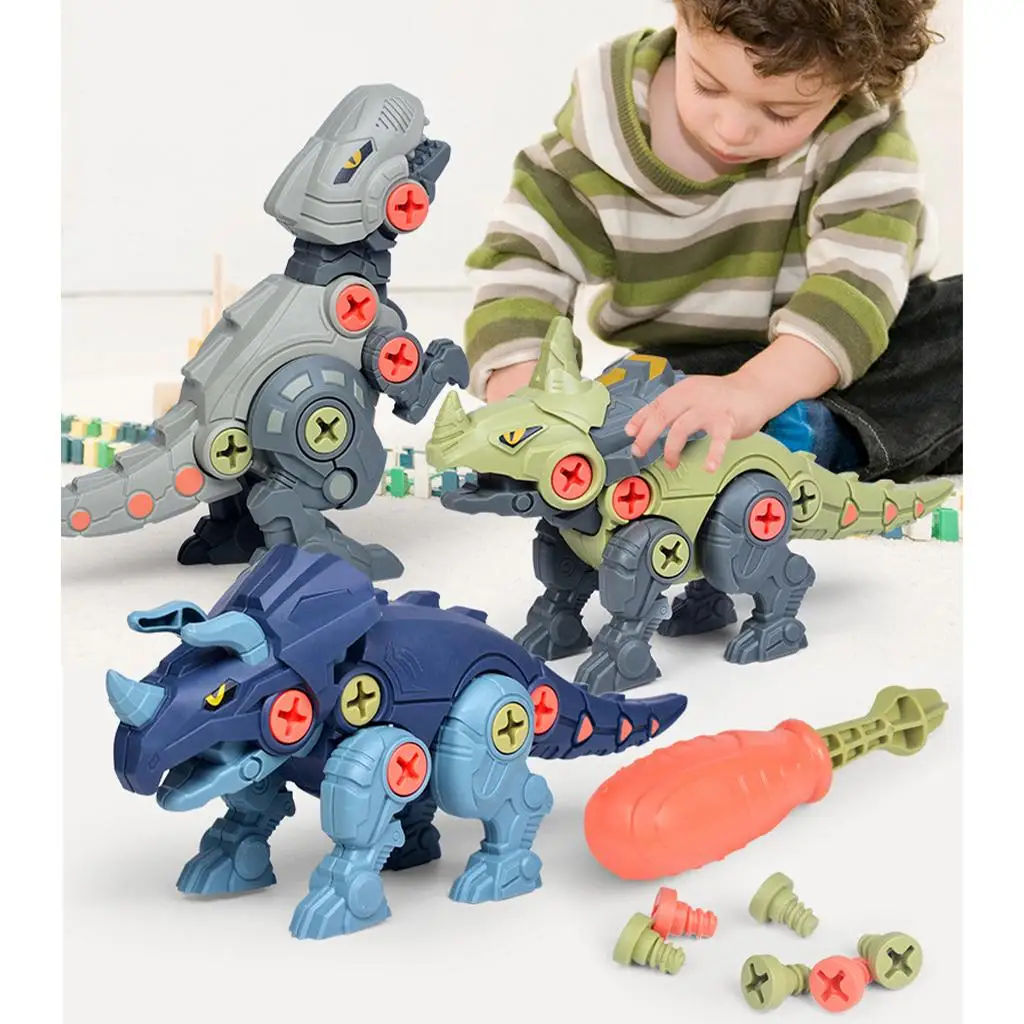 4pcs Disassemble Dinosaur Toys DIY Construction Educational Building Dinosaur Toys for Boys Girls 3 4 5 6 7 Gifts of