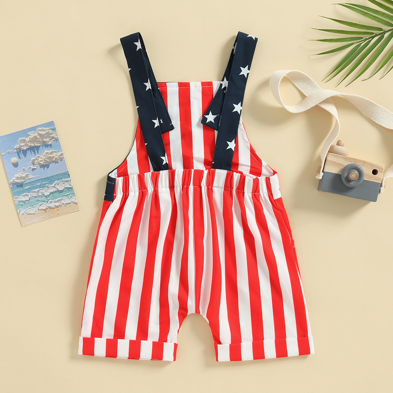 Toddler Boys Girls Summer Casual Jumpsuit Sleeveless Stripe Star Print Suspender Pants