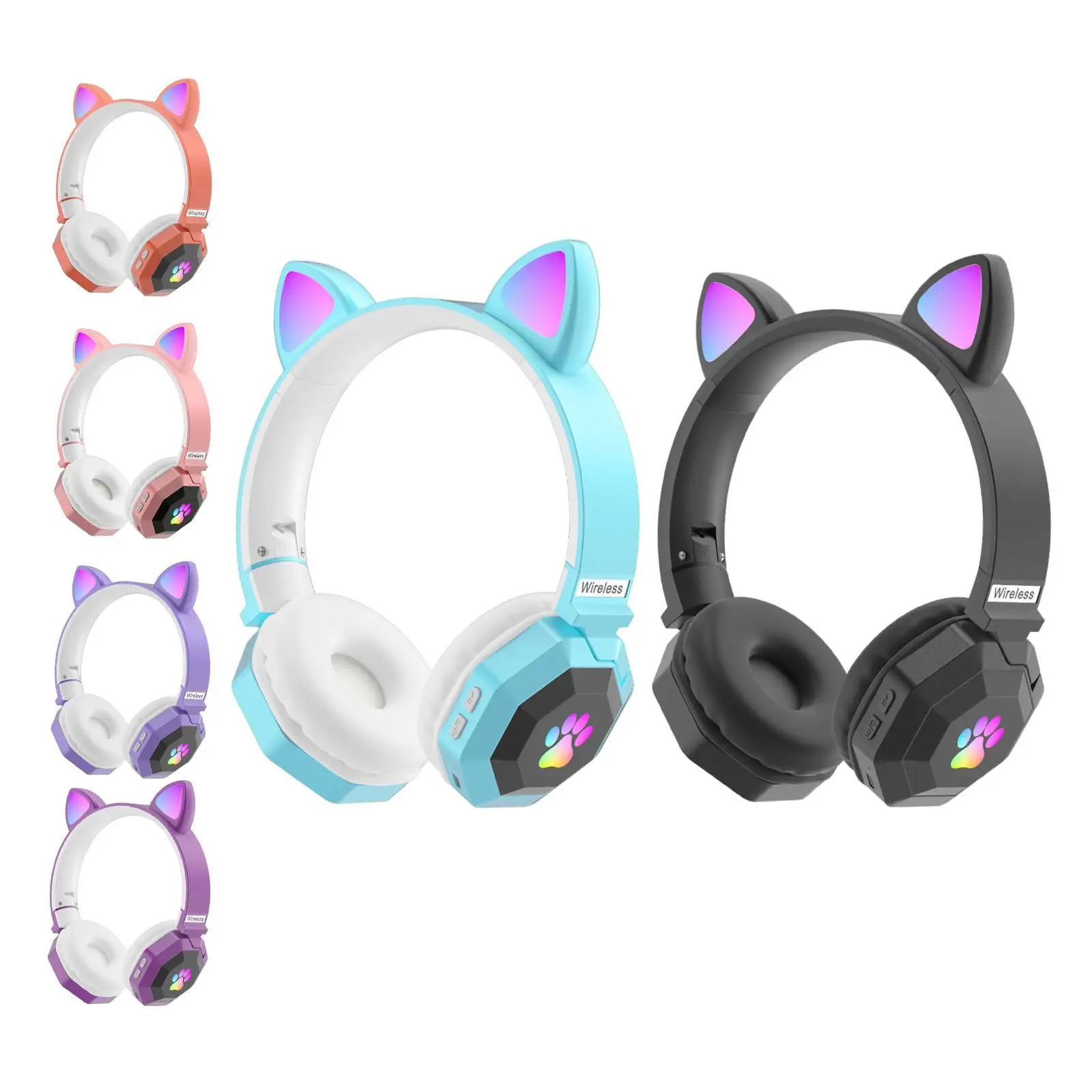 Cat Ear Wireless Headphones Lightweight Headset with Mic for TV Smartphones