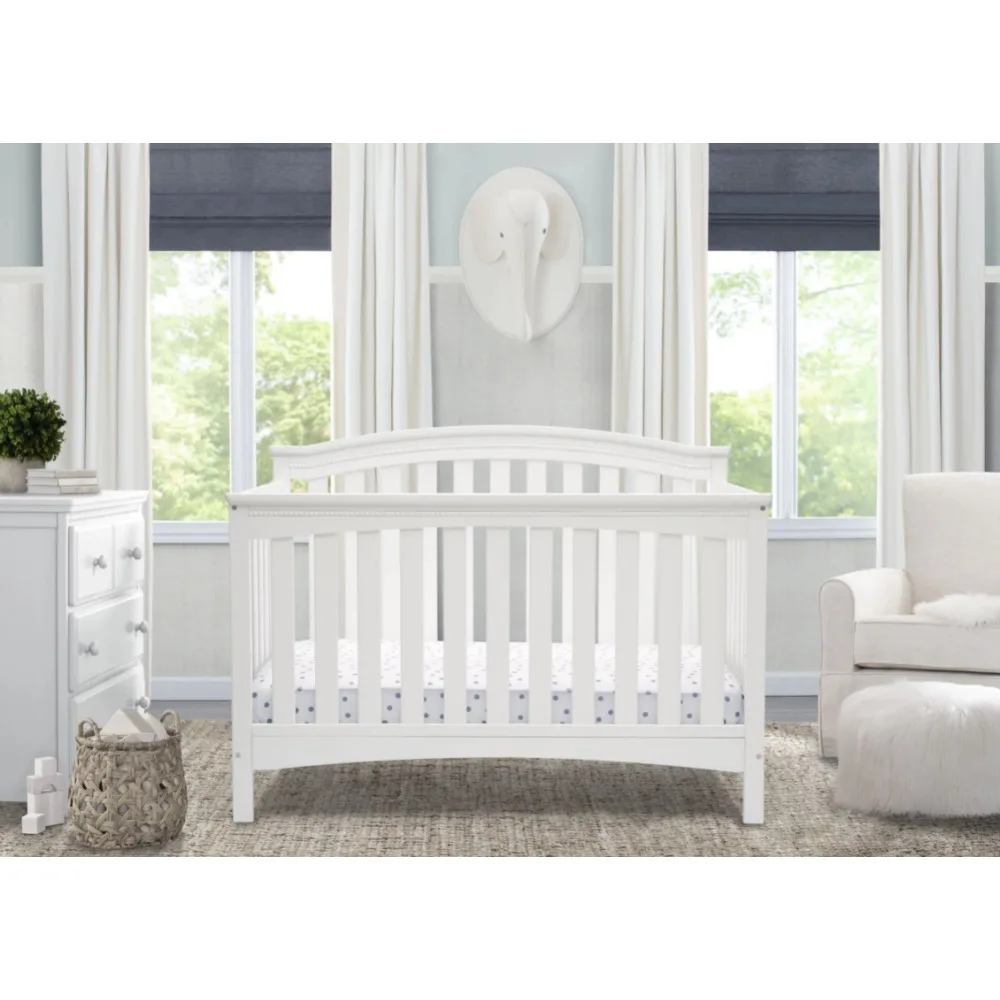 2023 New Delta Children Waverly 6-in-1 Convertible Baby Crib, Bianca White