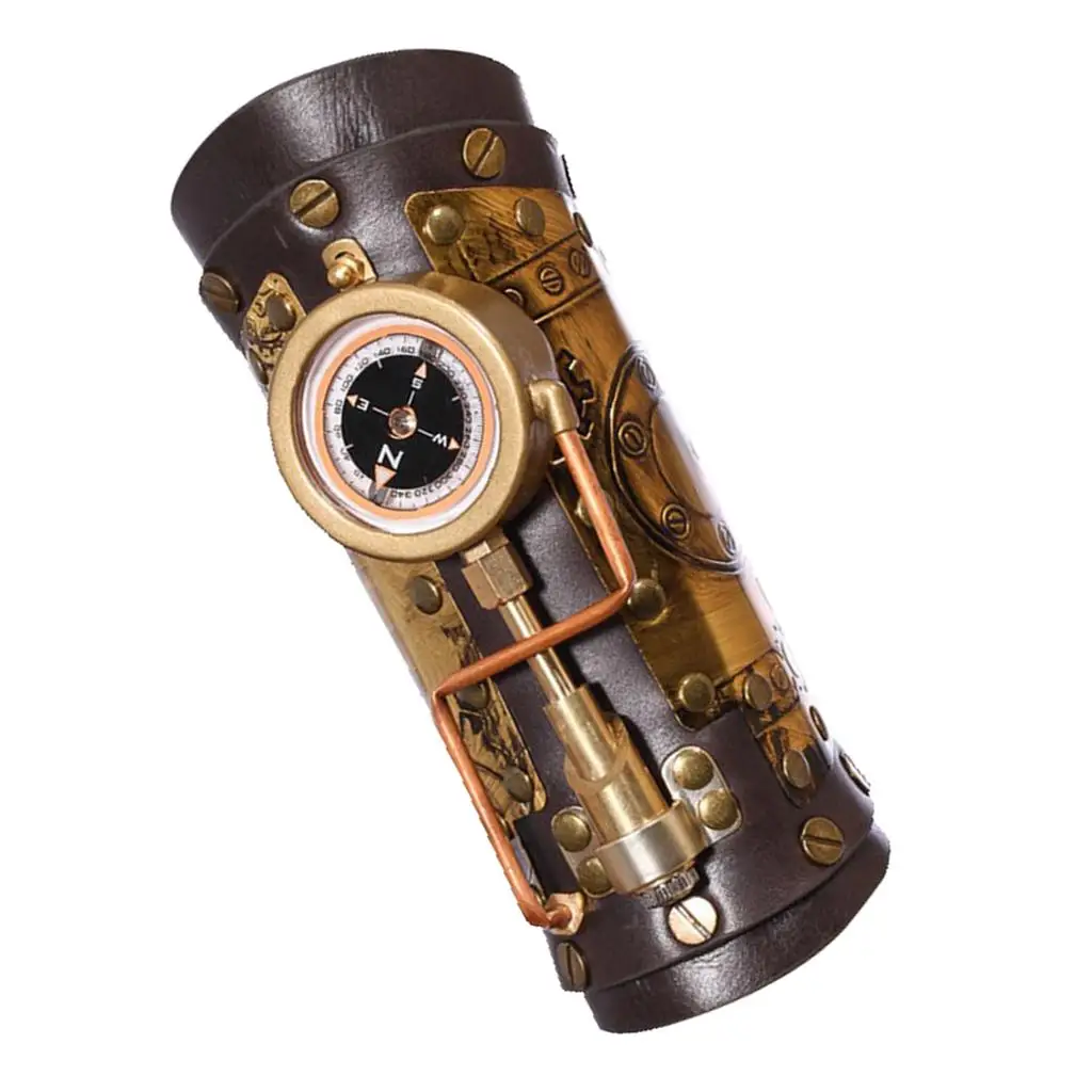 Steampunk Arm Sleeve with Compass Handmade Decorative Gothic Armor Gear Cuff for Cosplay Role Playing Theme Party Rave Halloween