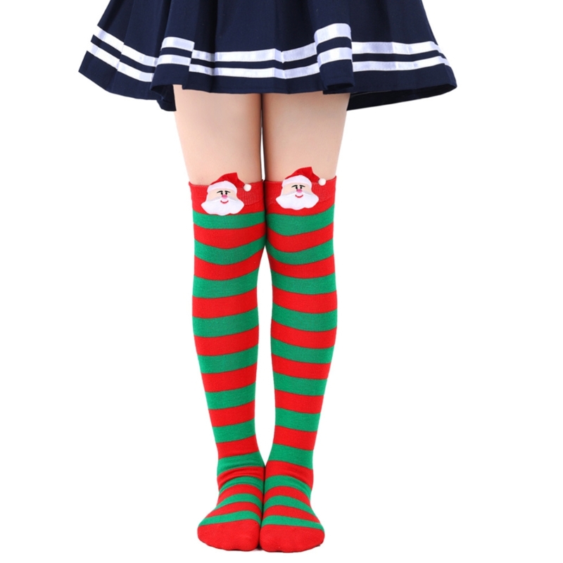 Warme Kinderstrümpfe für Weihnachten, oberschenkelhohe Socken, Festival, dehnbare Beinstulpen A2UB – Detail 6