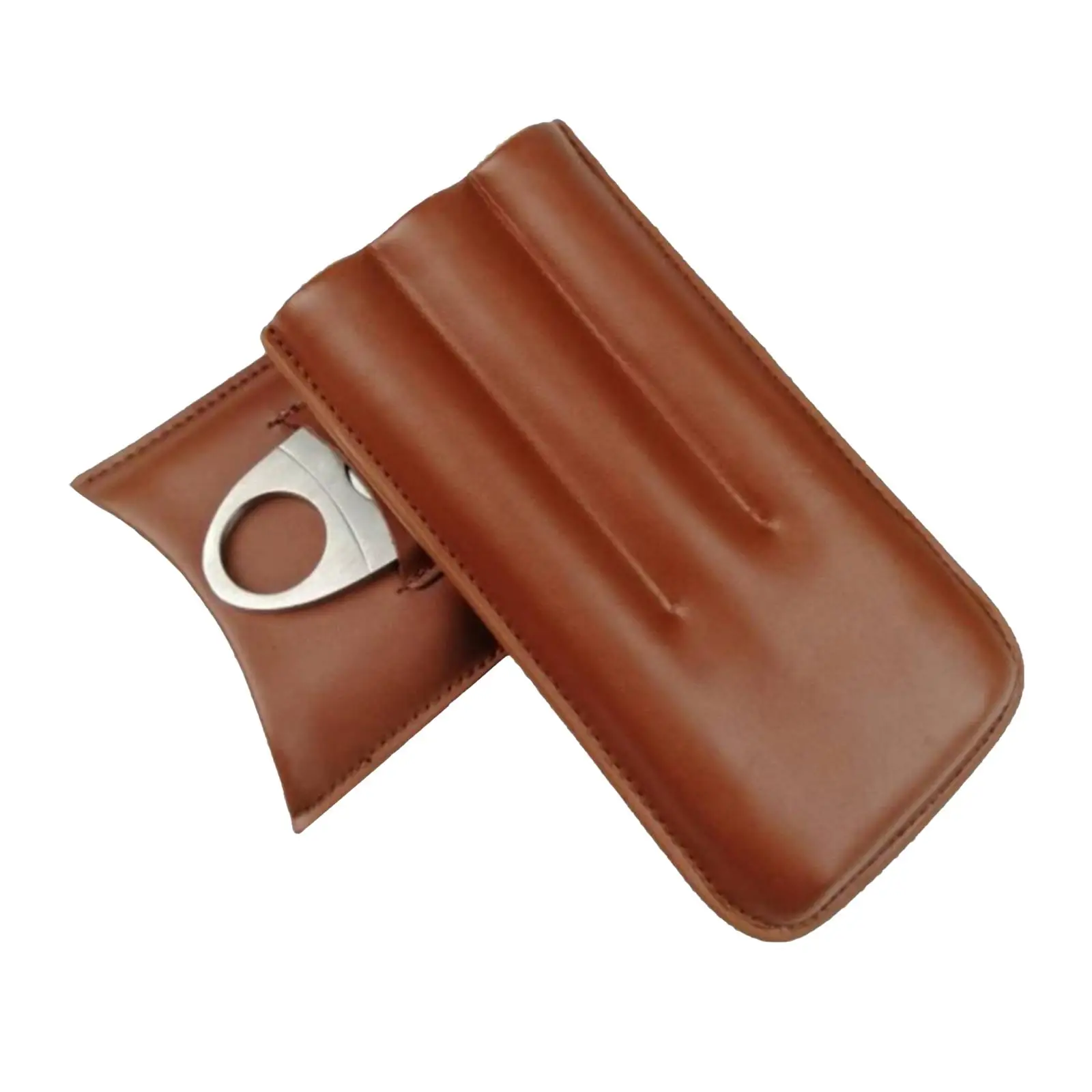 Leather Cigar Holder 3 Storage Carrying Case Tube + Cigar Cutter Set