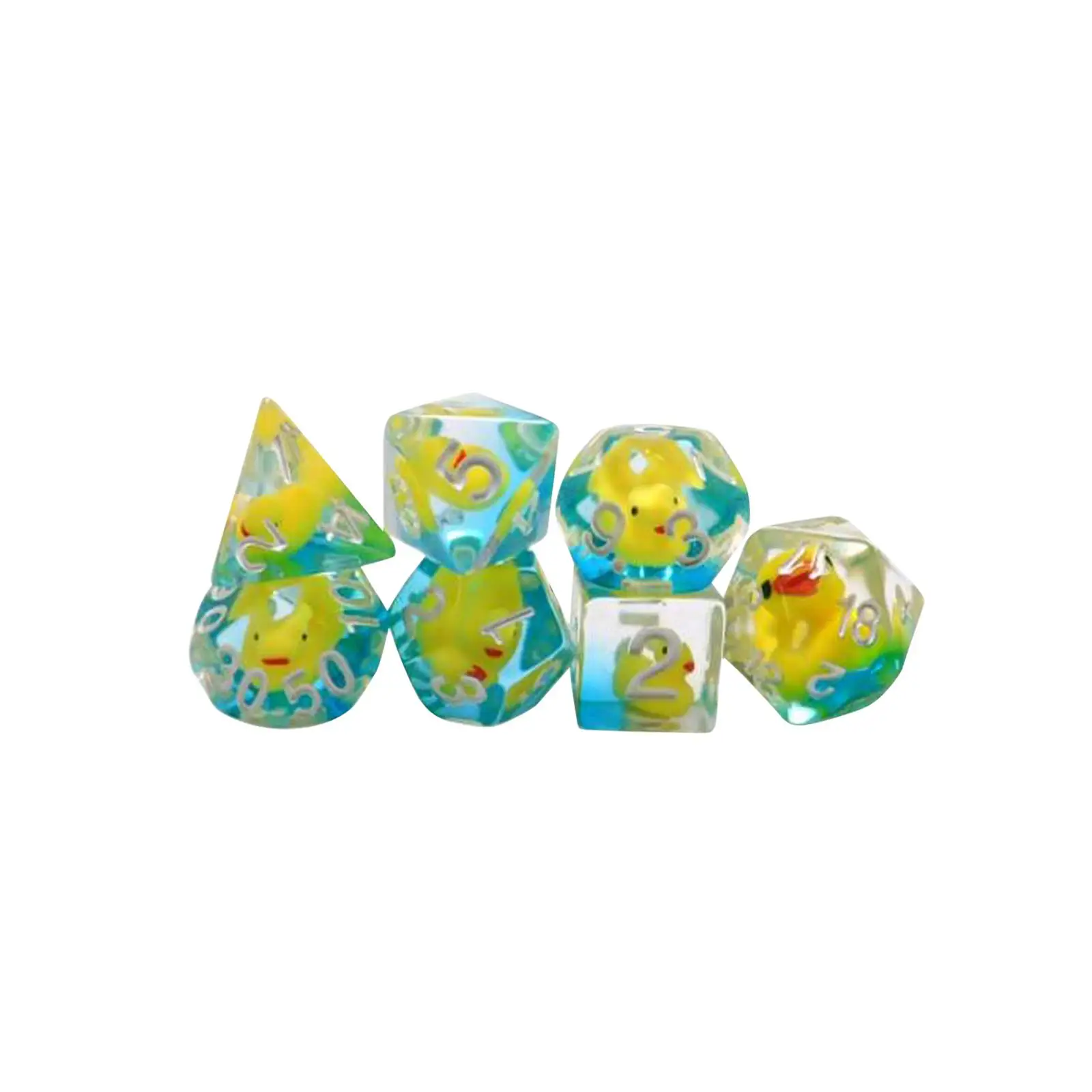 7x Multi Sided Dices D4 D8 D10 D12 D20 Filled with Ducks Party Supplies Polyhedral Dices Set for Bar Party Card Games Board Game