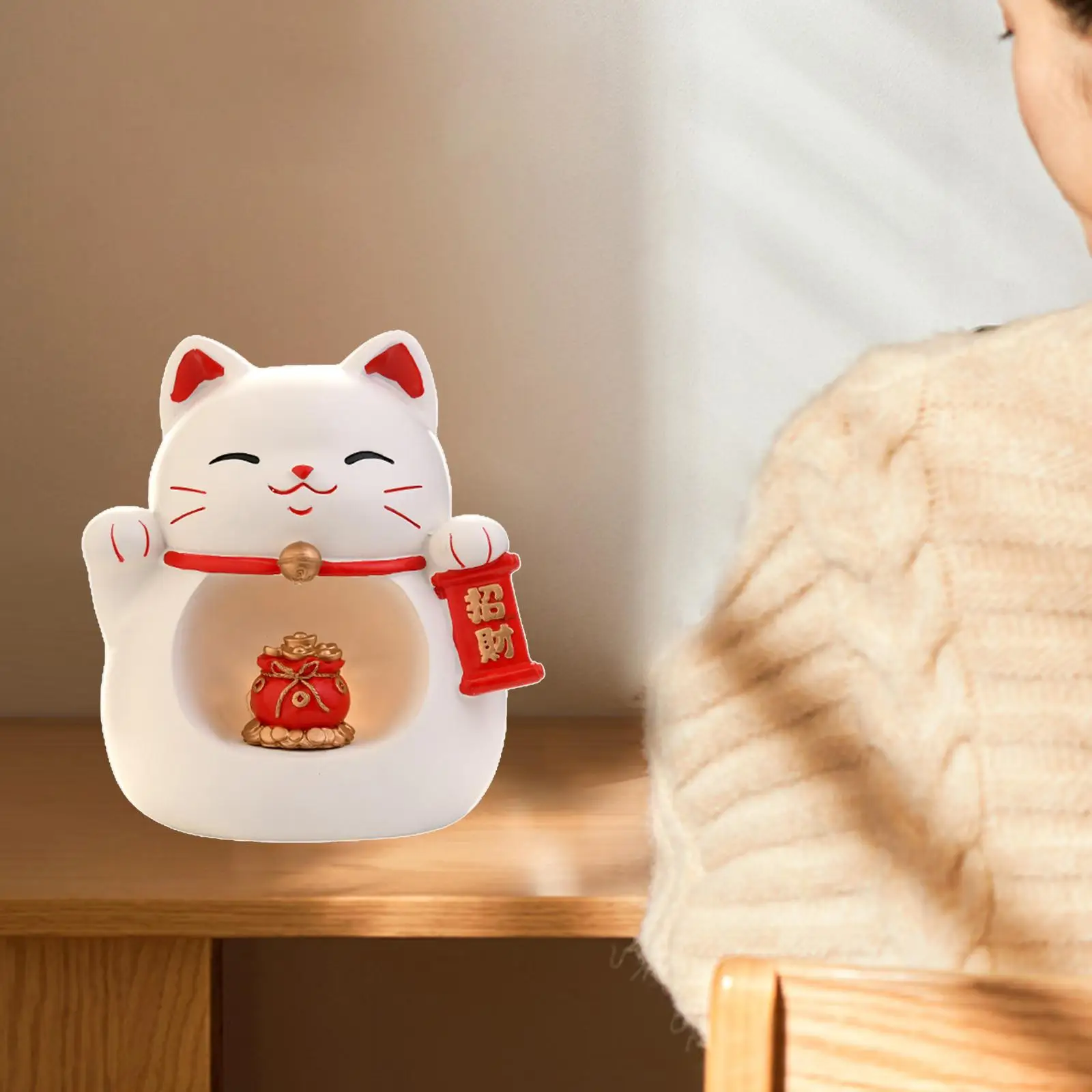 Statue Figurine Lucky Cats with Light Sculpture Animal Decor for Home Car Office Living Room Study Decor Ornament Resin Crafts