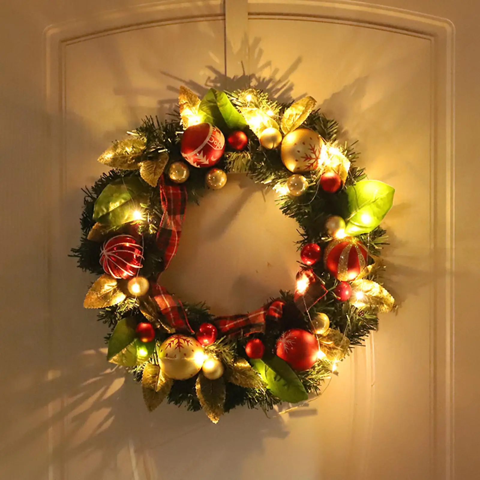 Artificial Christmas Wreath with Light Wall Hanging Greenery Leaves Farmhouse Garland for Fireplace Xmas Indoor Yard Decoration