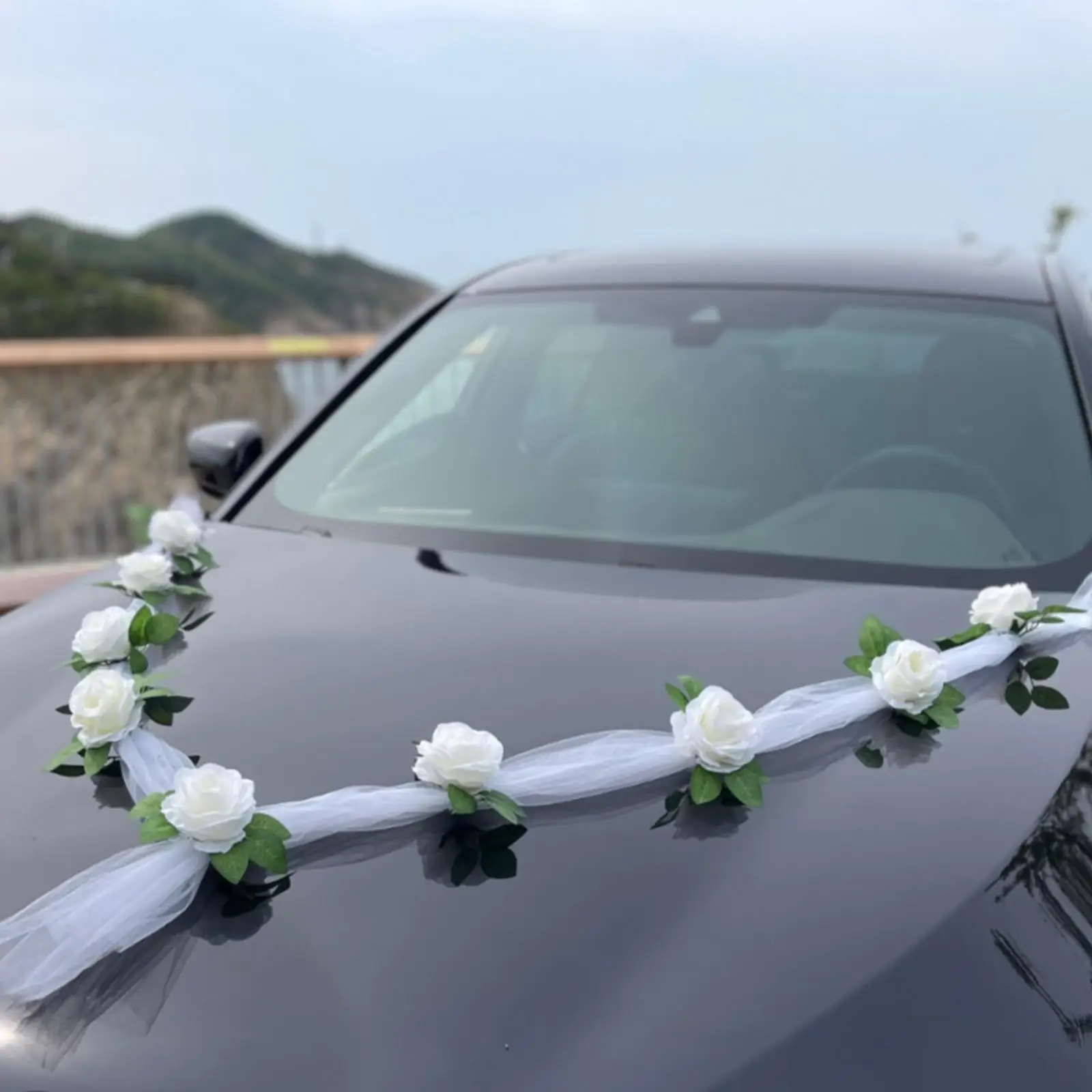Luxury DIY Wedding Car Ribbon Rose Flower Car Decoration Silk Tulle 9 Head Flower for Party Limousine Events Decoration Ornament