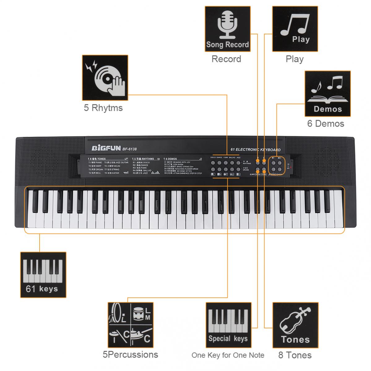 Title 7, Electronic Keyboard Piano 61 Keys USB Digital M...