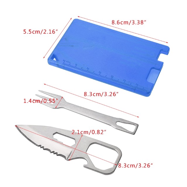 Edelstahl Camping Besteck Karte - Multifunktion Messer Gabel Flaschenöffner Survival Tool