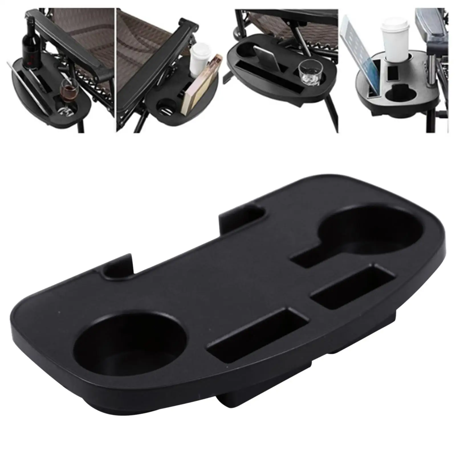 Recliner Side Table Cup Holder Tray Folding Reclining Chairs with Mobile Phone Slot for Sun Lounger Hiking Fishing Camping Beach