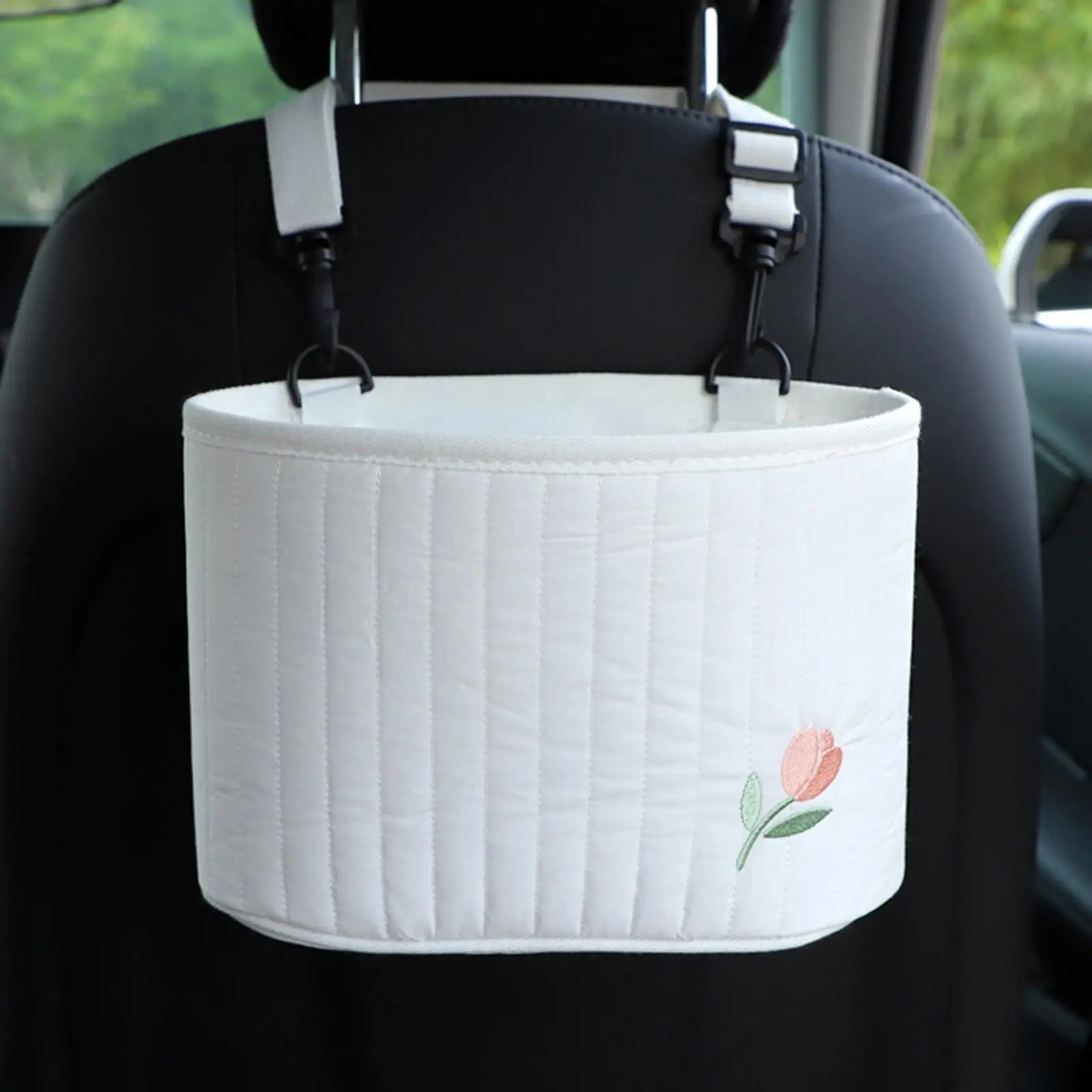 Cotton Car Hanging Mount Storage Bag Seat Back Organizer ,White Foldable