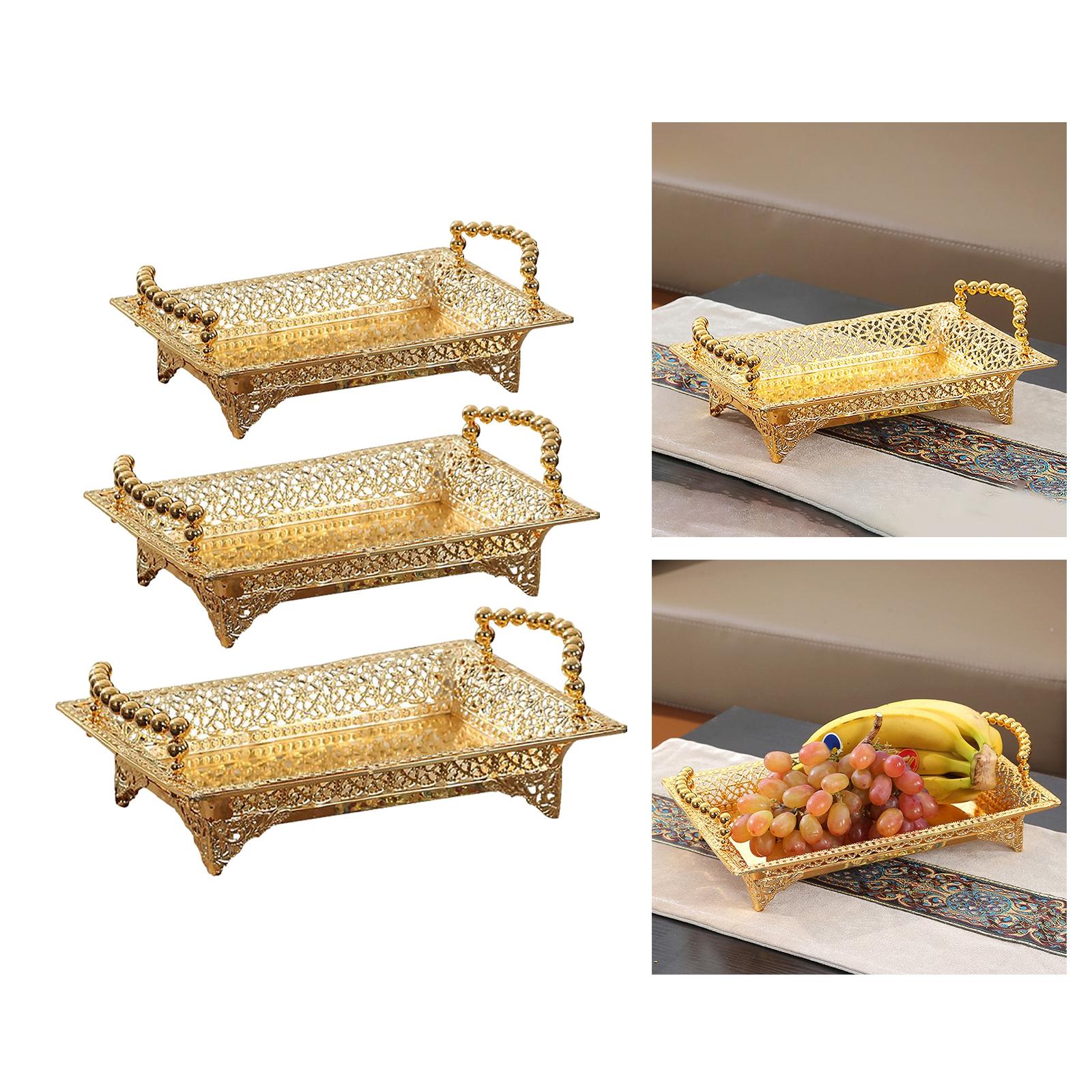 Golden Fruit Tray Retro Storage Metal Tray for Wedding Parties Ornaments