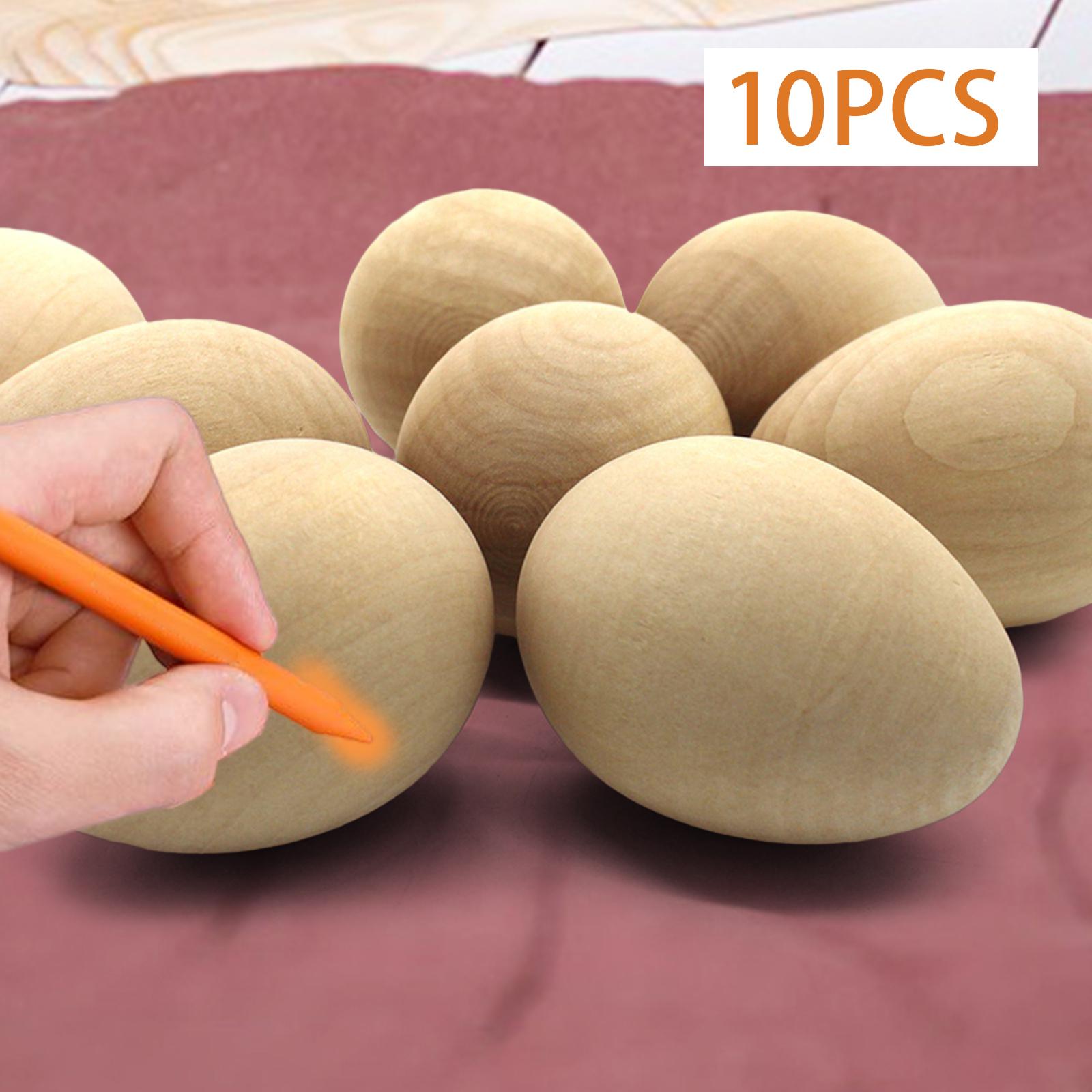 10Pcs Smooth Wooden Blank Eggs Manual Graffiti Fake Eggs DIY Wood Easter Egg for Basket Fillers DIY Easter Holiday Craft