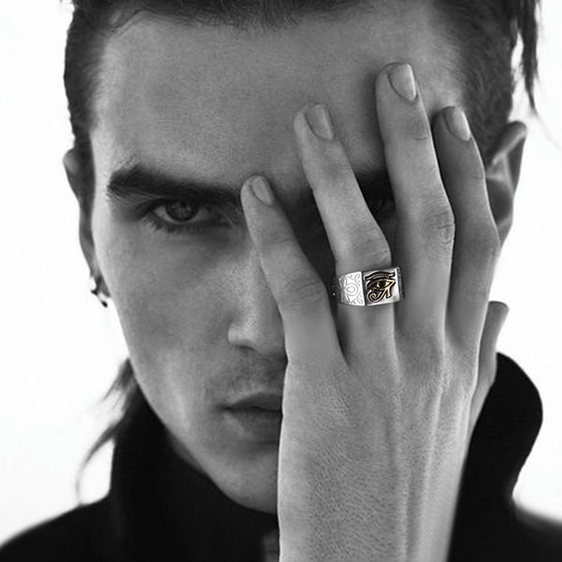 HX Silber Farbe Herren Ring Europäischen und Amerikanischen Retro Auge des Horus Ägyptischen Pharao Ring INS Weiblichen Trend Schmuck – Detail 4