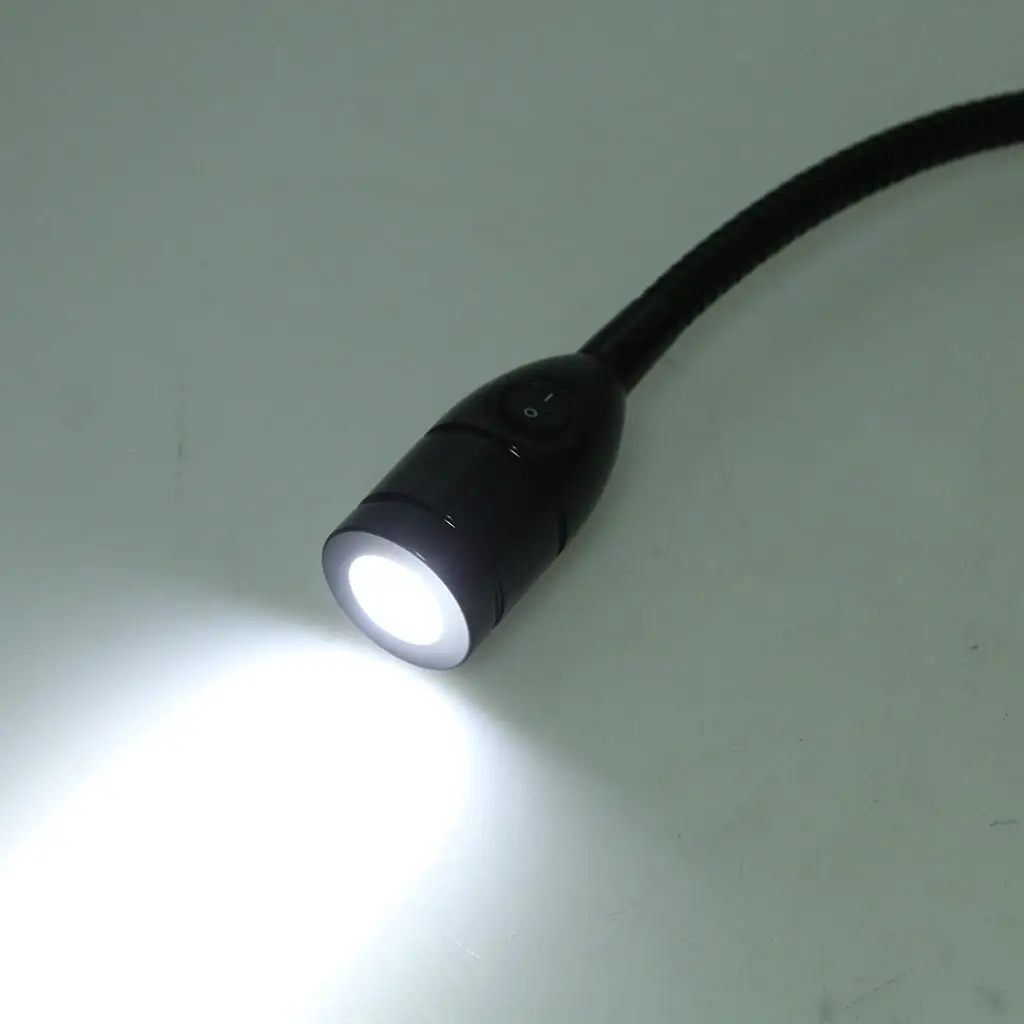 3W 12V Gooseneck LED Reading Light Bed Side Lamp Adjustable Wall Sconce Lighting w/ Switch for  Motorhome Room - Black