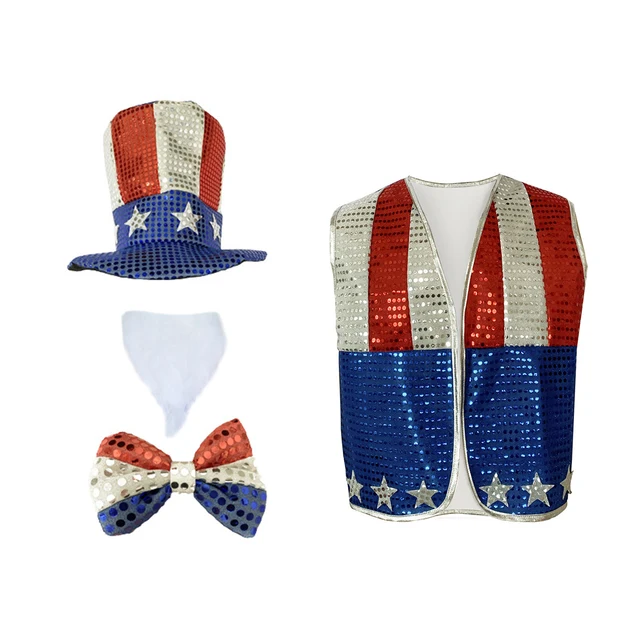 Alaiyaky 4th of july Hat Uncle Sam Hats 2 Pack Sequin Hats Decorations Kit  for Party Costume Patriotic Party Supplies Festival Accessory
