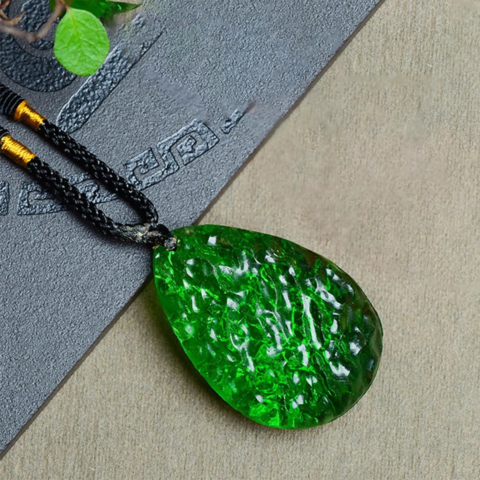 Pendant with Rope Crystal Aerolites Stone Moldavite Necklace for Apotropaic