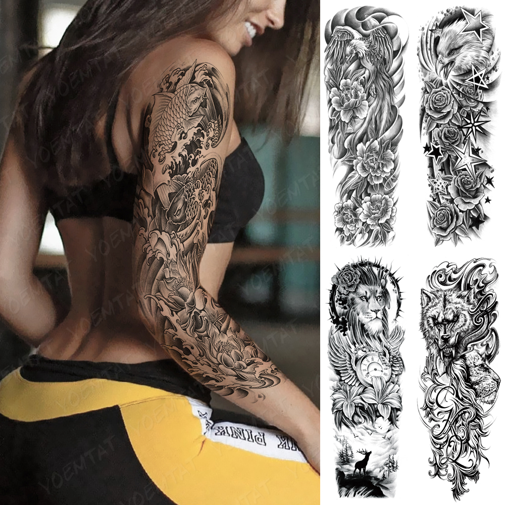 Best of Waterproof Temporary Tato Stickers Carp Phoenix Lion Wolf Rose Peony Body Art Fake Tattoo Men Women 3D Arm Sleeve Animal Tattoos Reviews & Tips