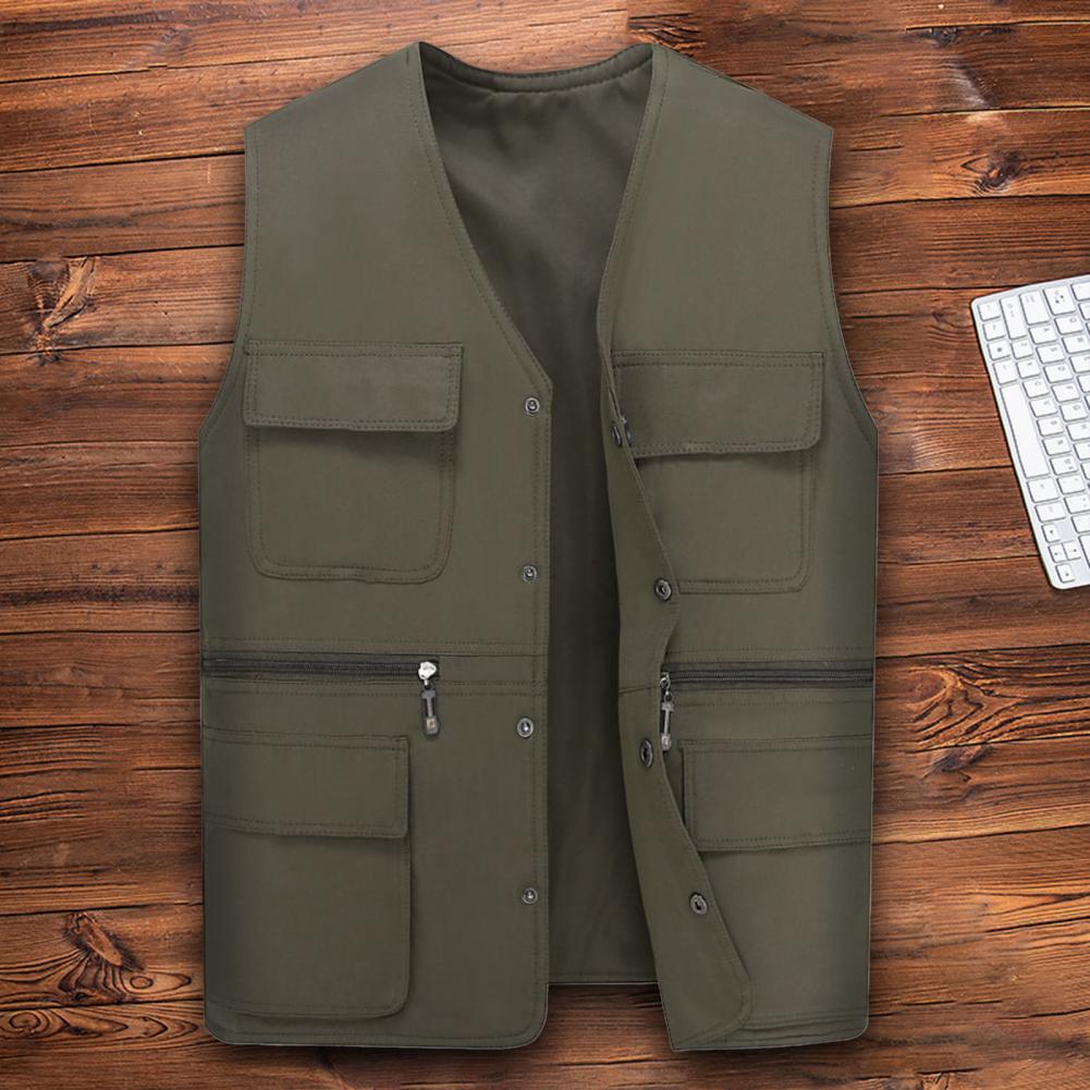 Description Picture 5 of itemMen Vest Jacket Male Waistcoat Washable Relaxed Fit Single Breasted Overall Jacket Vest Multiple Pockets Work Vest Cargo Vest