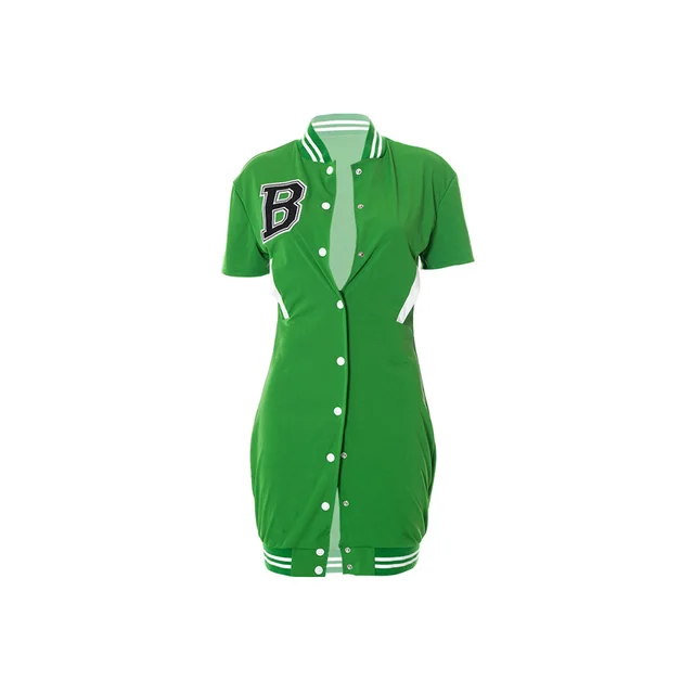 Fashion Letter Tight Single Silm Breasted Dress For Women Streetwear Button  Baseball Jersey Short Sports Style Vestidos De Mujer