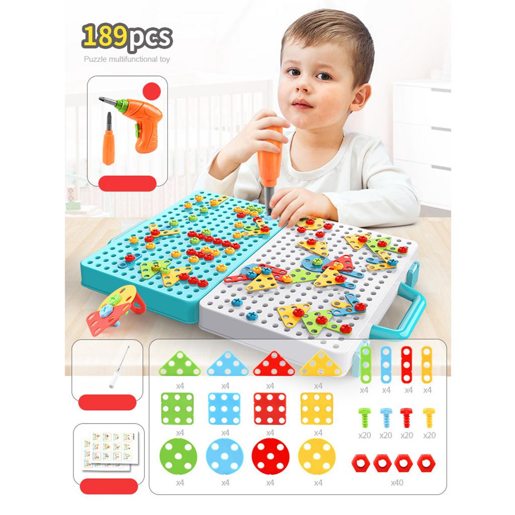 Mosaic Drill Set Kids Montessori Toys Construction Toys Drill Design Puzzle Creative Toys Educational Toys for Kids Boys Girls