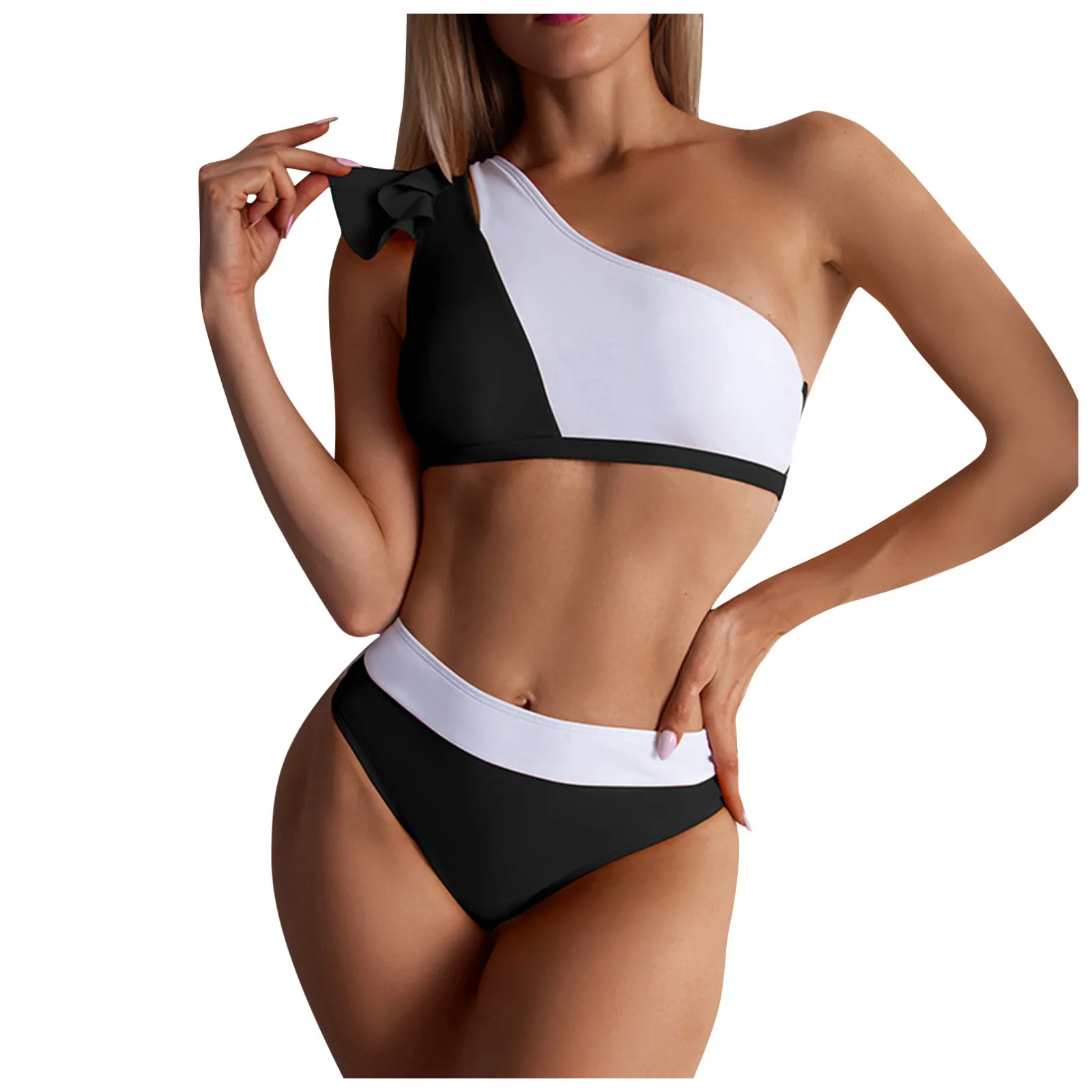 bathing suits Women High Waist Colorful Split One-shoulder Bikini With Chest Pad Without Steel Bra Swimsuit 2022 Sexy Women High Waist Bikini bathing suits