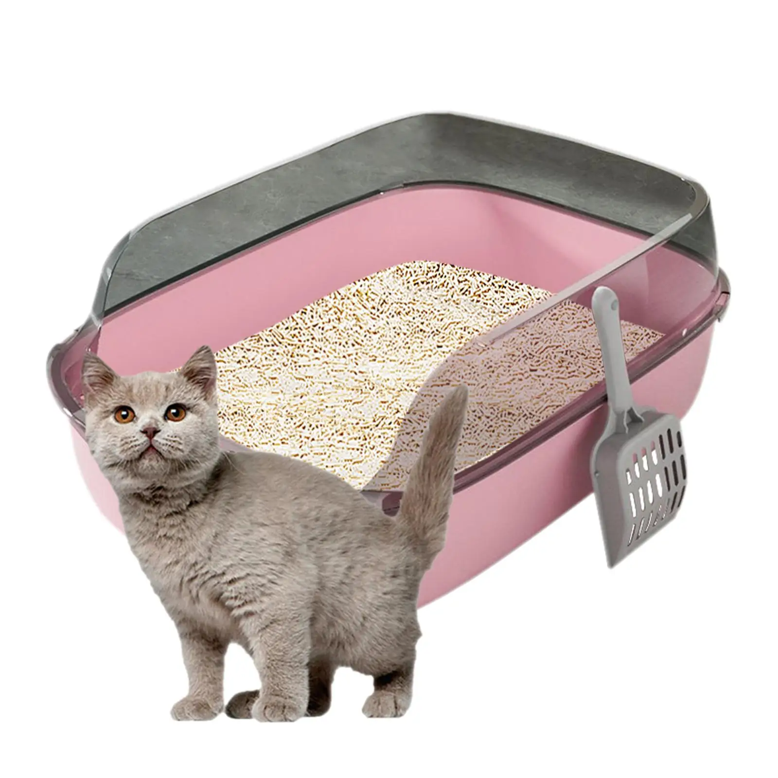 Cat Litter Box Semi Enclosed Large Stain Resistant Tall Spray Shield Detachable Anti Splash Cat Litter Tray Cat Toilet Cat Kitty