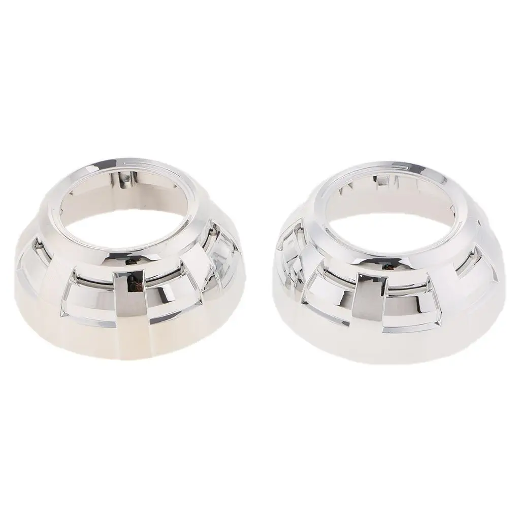 Pair 3 inch LED Projector Chrome Shroud Cover Mask HID Lens for
