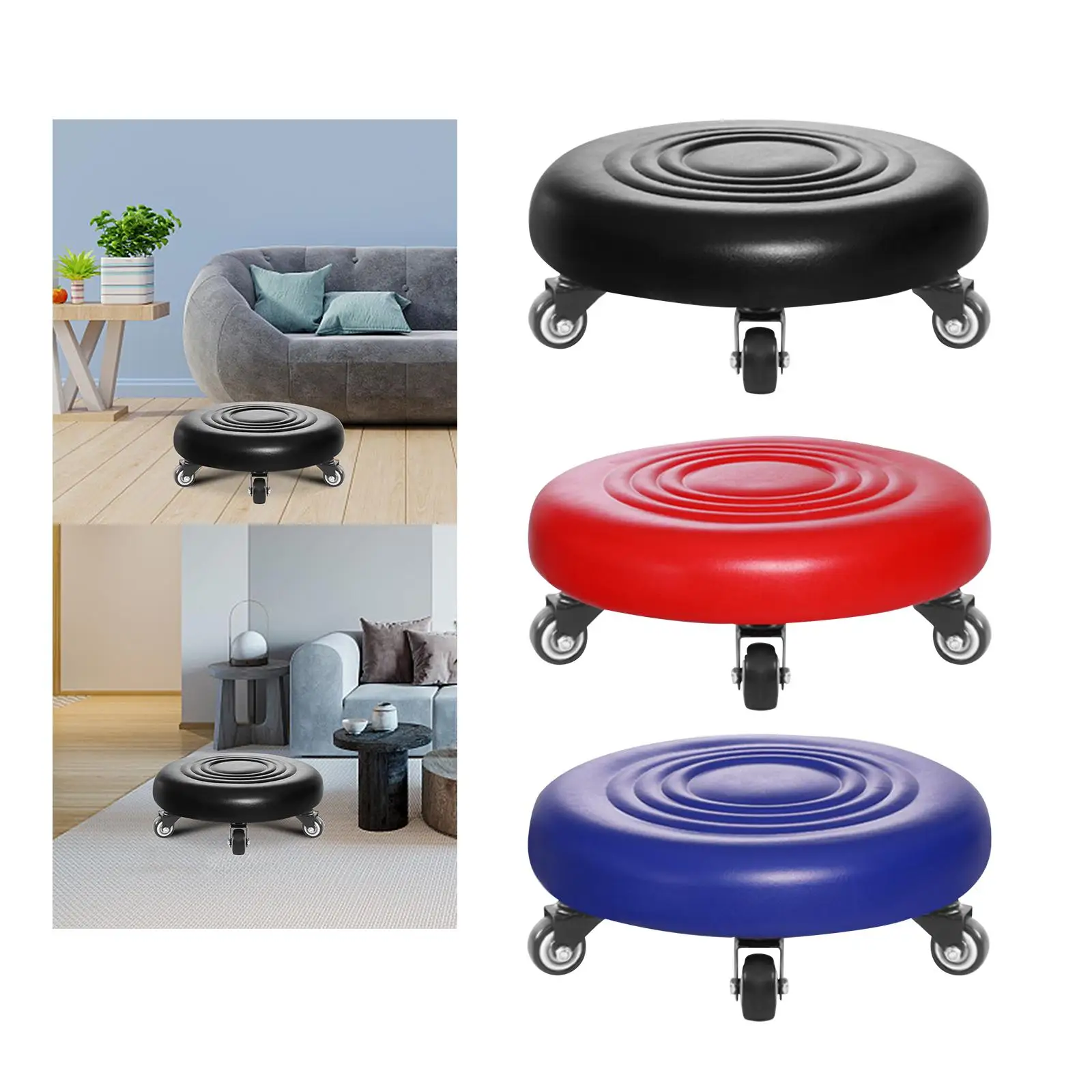 Round Low Roller Seat Stool Rolling Stool Comfortable Stool Pulley Ottoman Pulley Stool for Office Garden Home