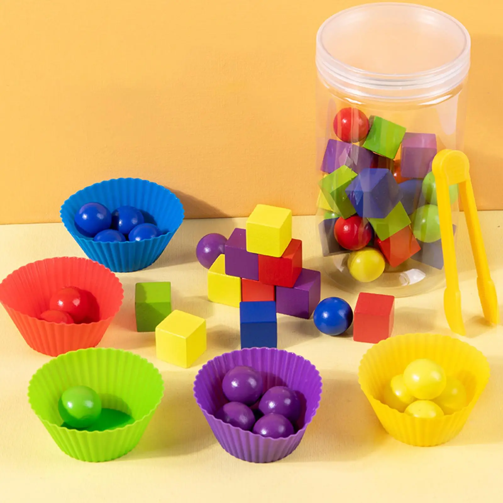 Montessori Color Sorting and Counting Blocks Early Education Toys Preschool Learning Fine Motor Puzzle and Bowls for Kids