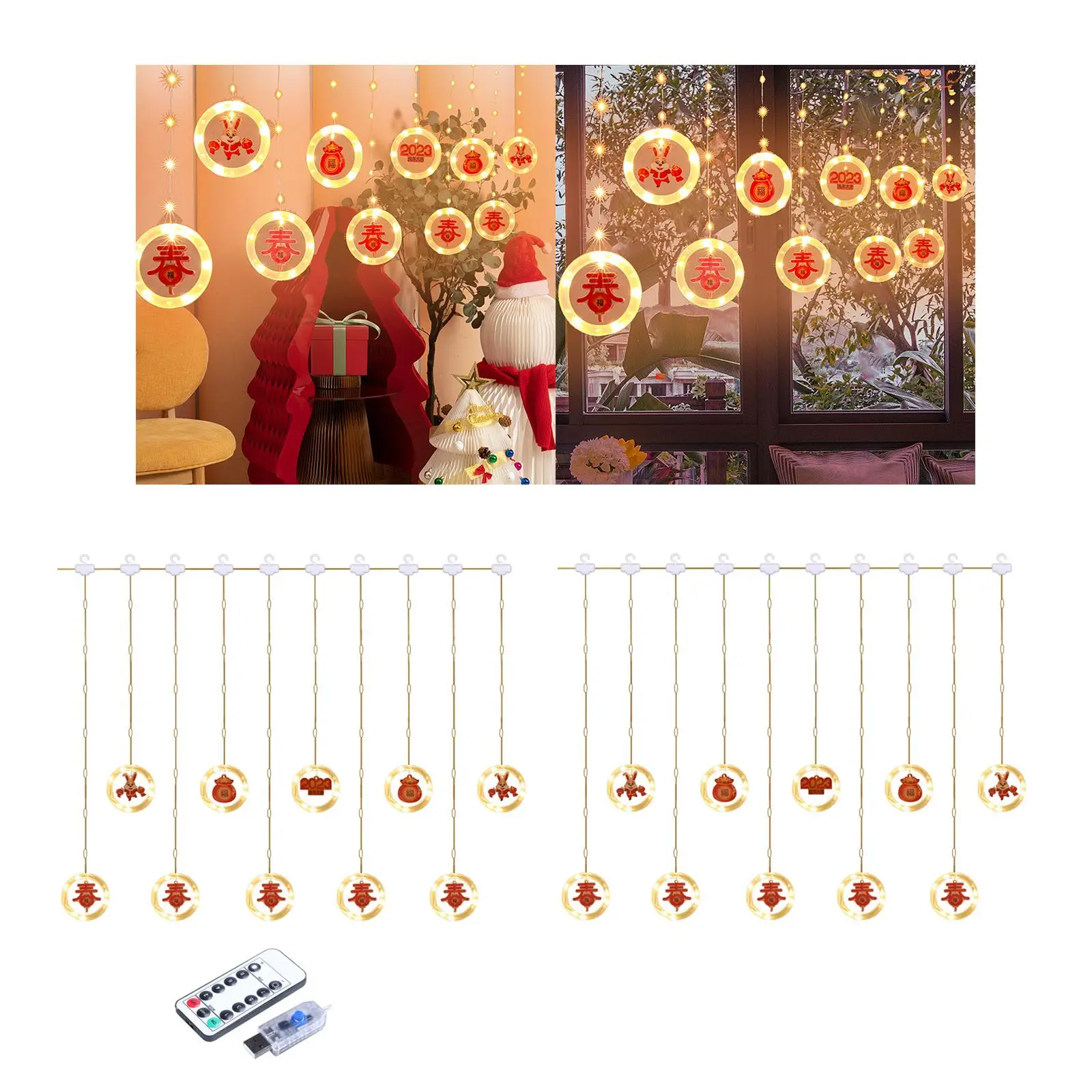 Chinese New Year Icicle Light Lights Outdoor Indoor Ornament IP44 Waterproof for Roof Holiday Patio Spring Decor