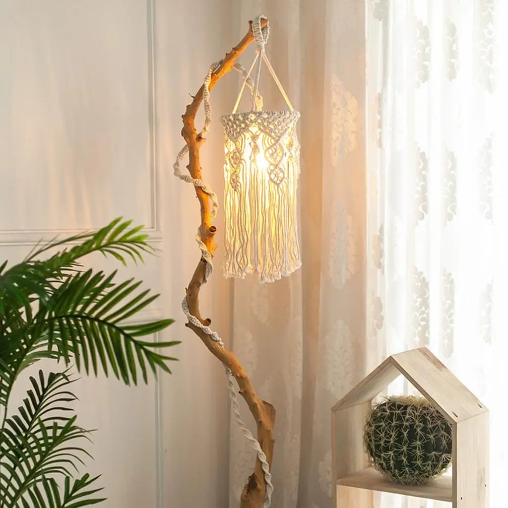 Chic Macrame Lamp Shade Boho Hanging Pendant Light Cover Modern Office Bedroom Living Room Nursery Room Bohemian Home Decor