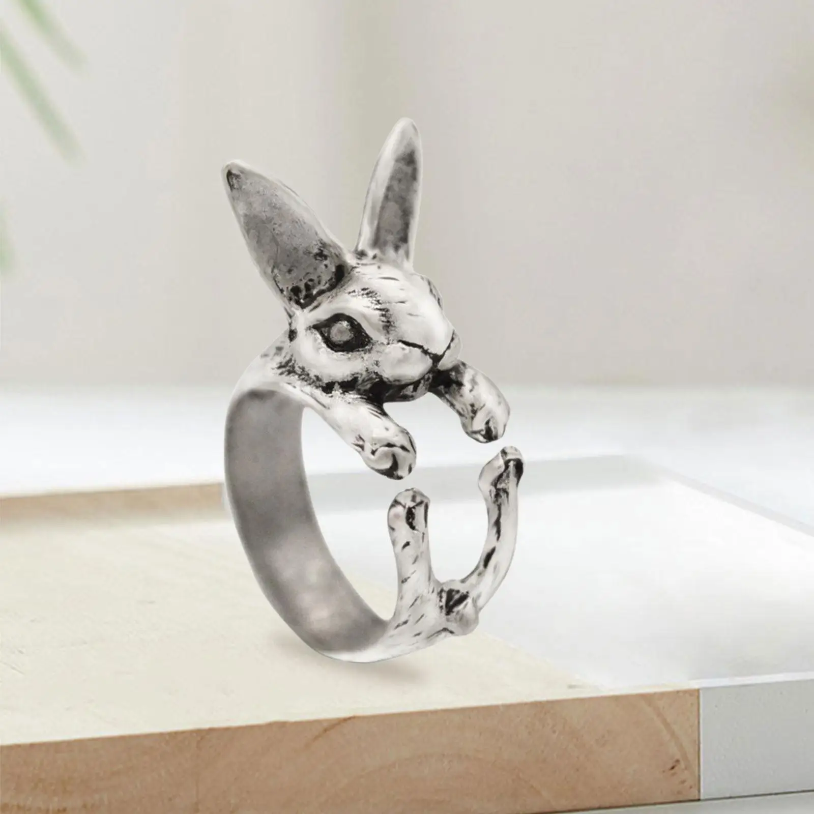 Retro Rabbit Opening Finger Rings Adjustable Punk Alloy Fashion Jewelry Ornament for Women Girls Teenager Party Daily Travel