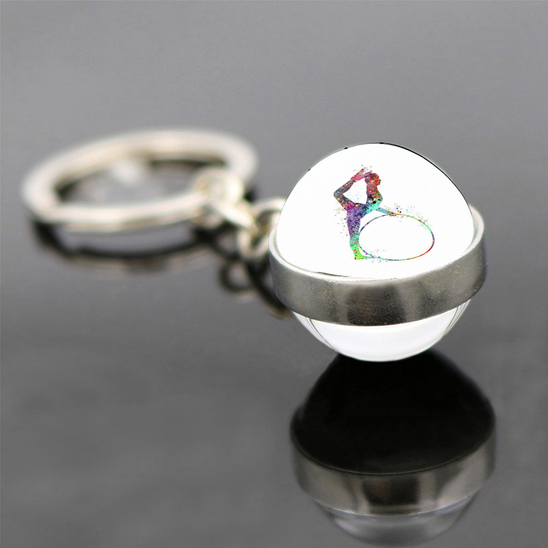 Beliebte Schmuck doppelseitige Glas Anhänger Schlüssel bund rhythmische Gymnastik Thema Schlüssel bund Anhänger Geschenk stilvoll und minimalist isch – Detail 8