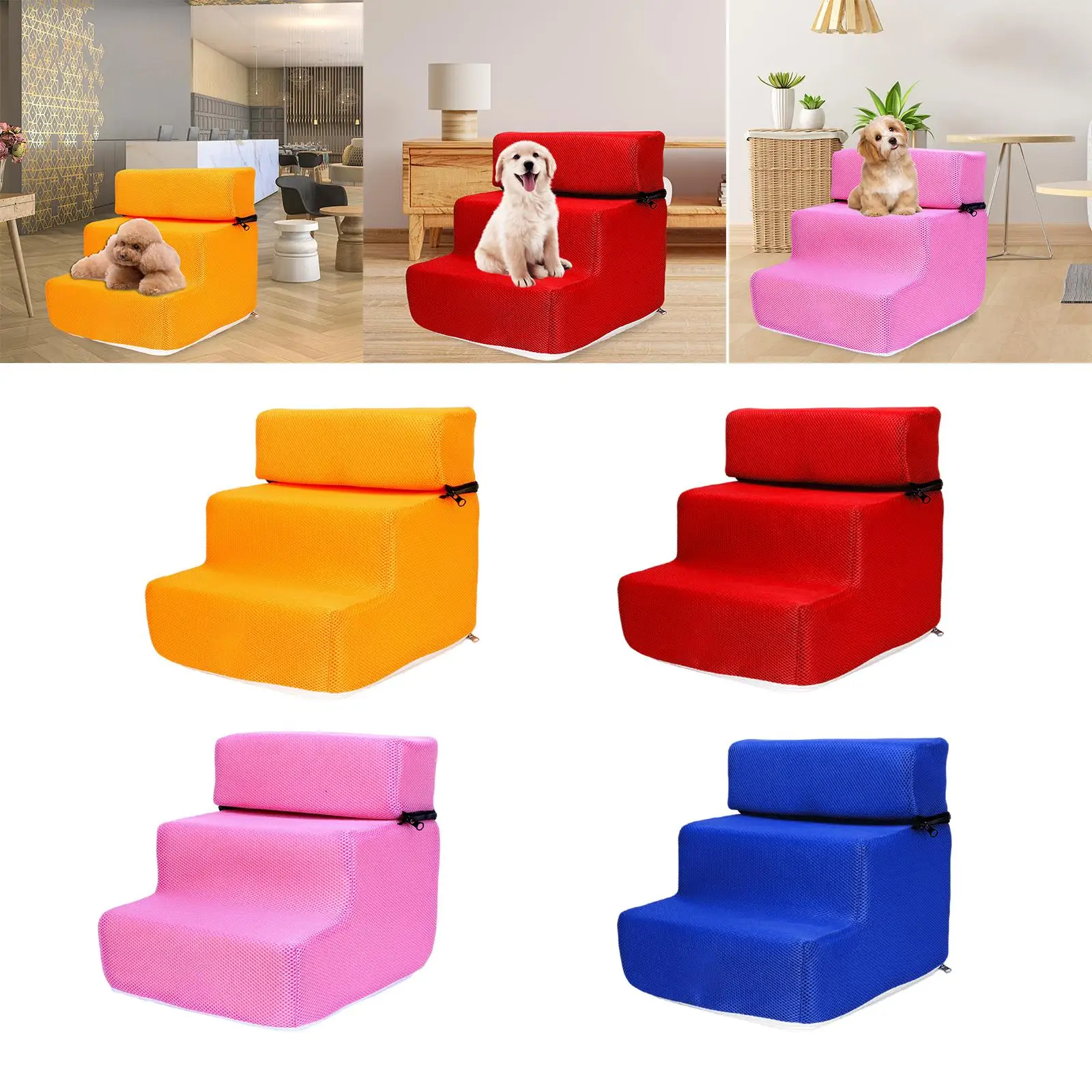 Comfortable Pet Dog Stairs Ladder Ramp Detachable Cover Puppy Supplies Washable Non Slip 3 Steps for Sofa Indoor