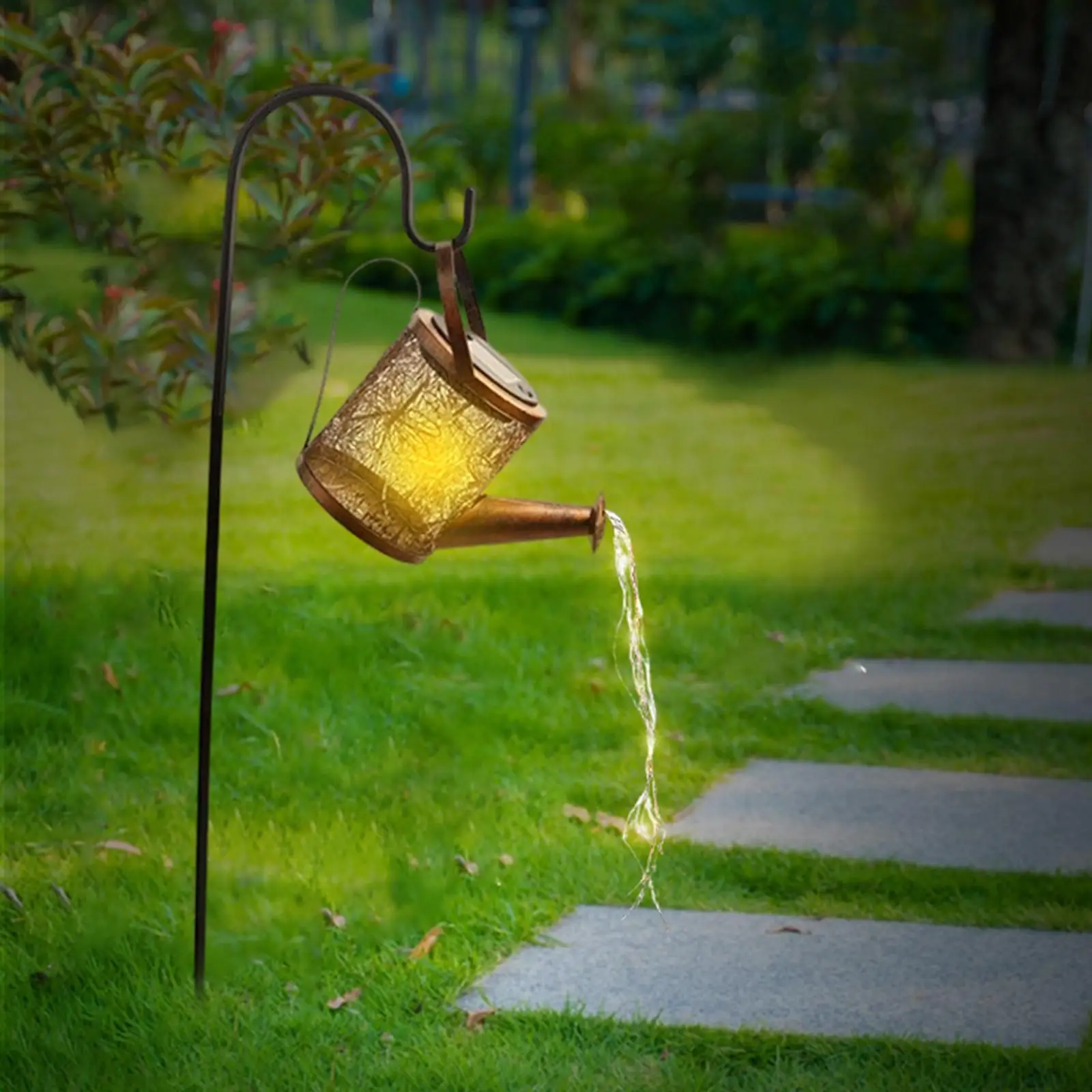 Solar Powered Water Can Light Art Lamp Kettle String Lights Hollow Garden Lawn Lamp for Patio Garden Yard Pavilions Ornaments