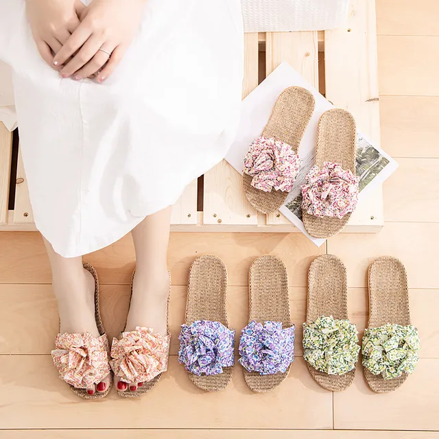 Women Weave Beach Breathable Sandals Home Slipper Flowers Flip
