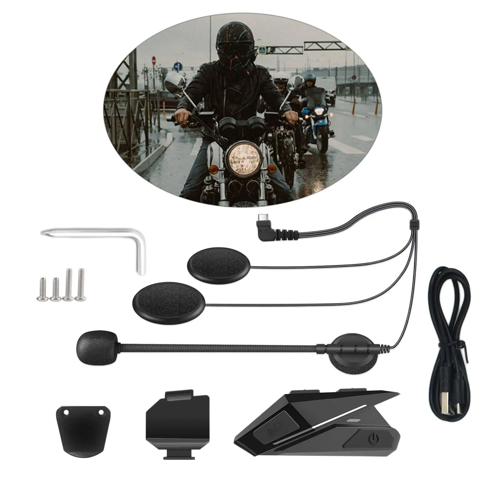 Handsfree Motorcycle Bluetooth 5.0 Headset Noise-Canceling Headphone for Most Helmets
