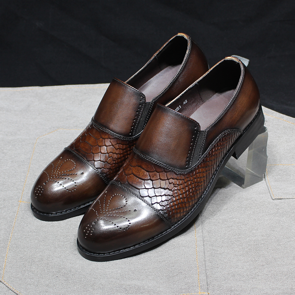 Luxuriöse Herren-Loafer aus echtem Leder mit Krokodildruck, Slip-On-Schuhe für Büro, solide Kappe und Zehen, lässige Basic-Hochzeitsschuhe – Detail 8