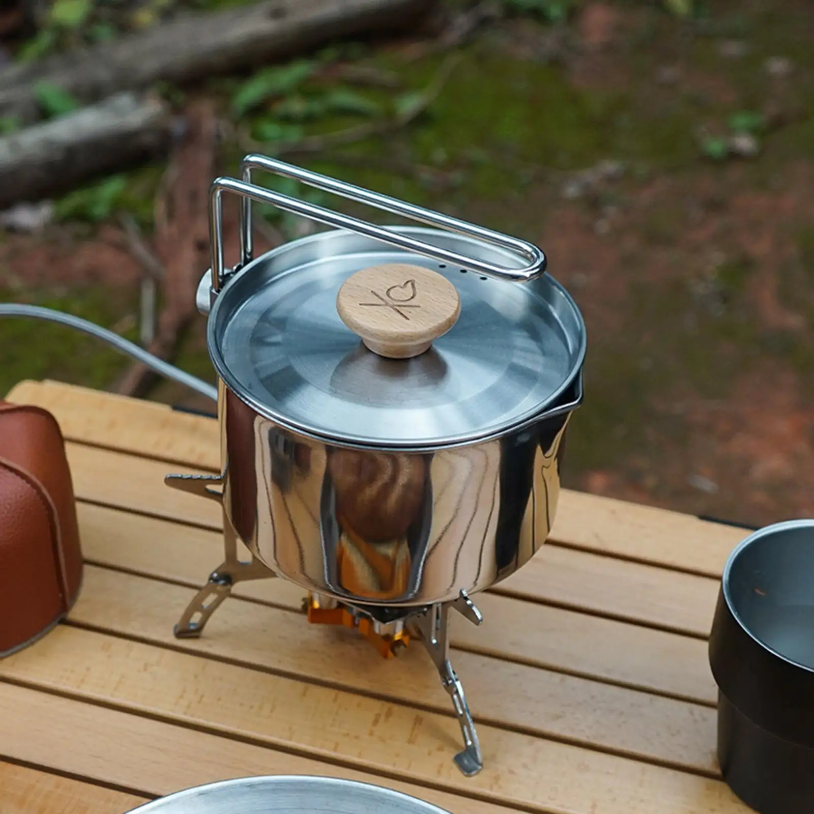 1L Large Capacity Camping Kettle for Boiling Water Stainless Steel Ultralight Coffee Pot with Handle for Hiking Outdoor Cooking