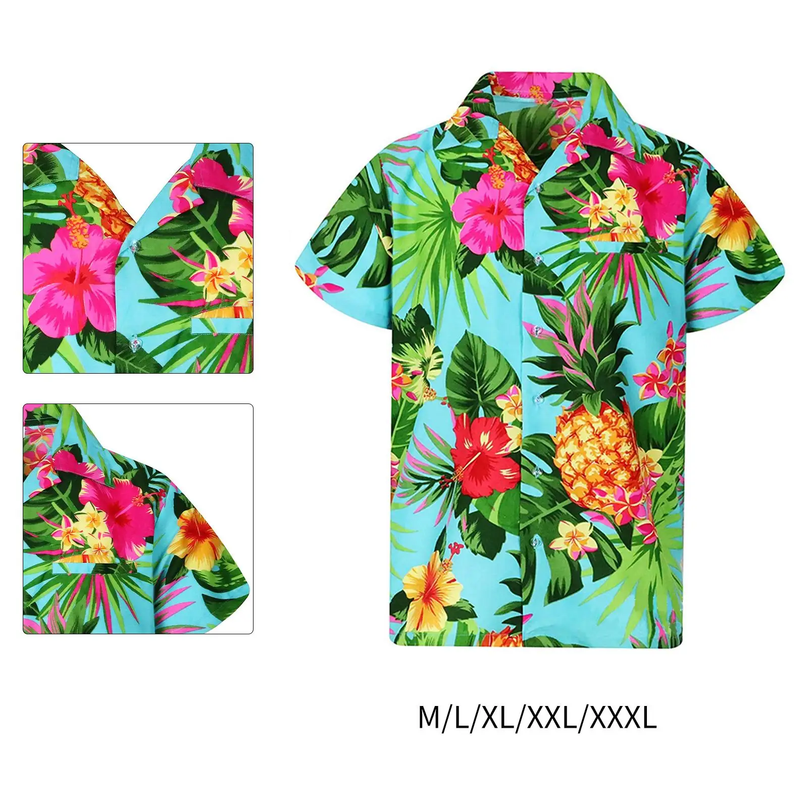 Men Tropical Hawaiian Shirt Button Floral Short Sleeve Light Print Summer Funky Tops Blouse Holiday Party Camp Beach Fishing