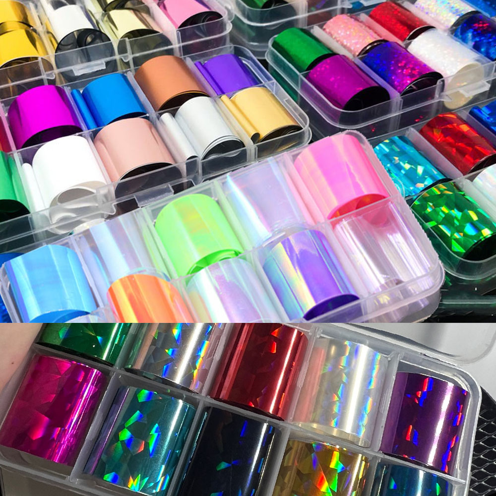 Best of 10 Rolls Nail Transfer Foil Paper Stickers Set Holographic Flowers Tropic Starry Adhesive Decal Manicure Nail Decor Accessories Reviews & Tips