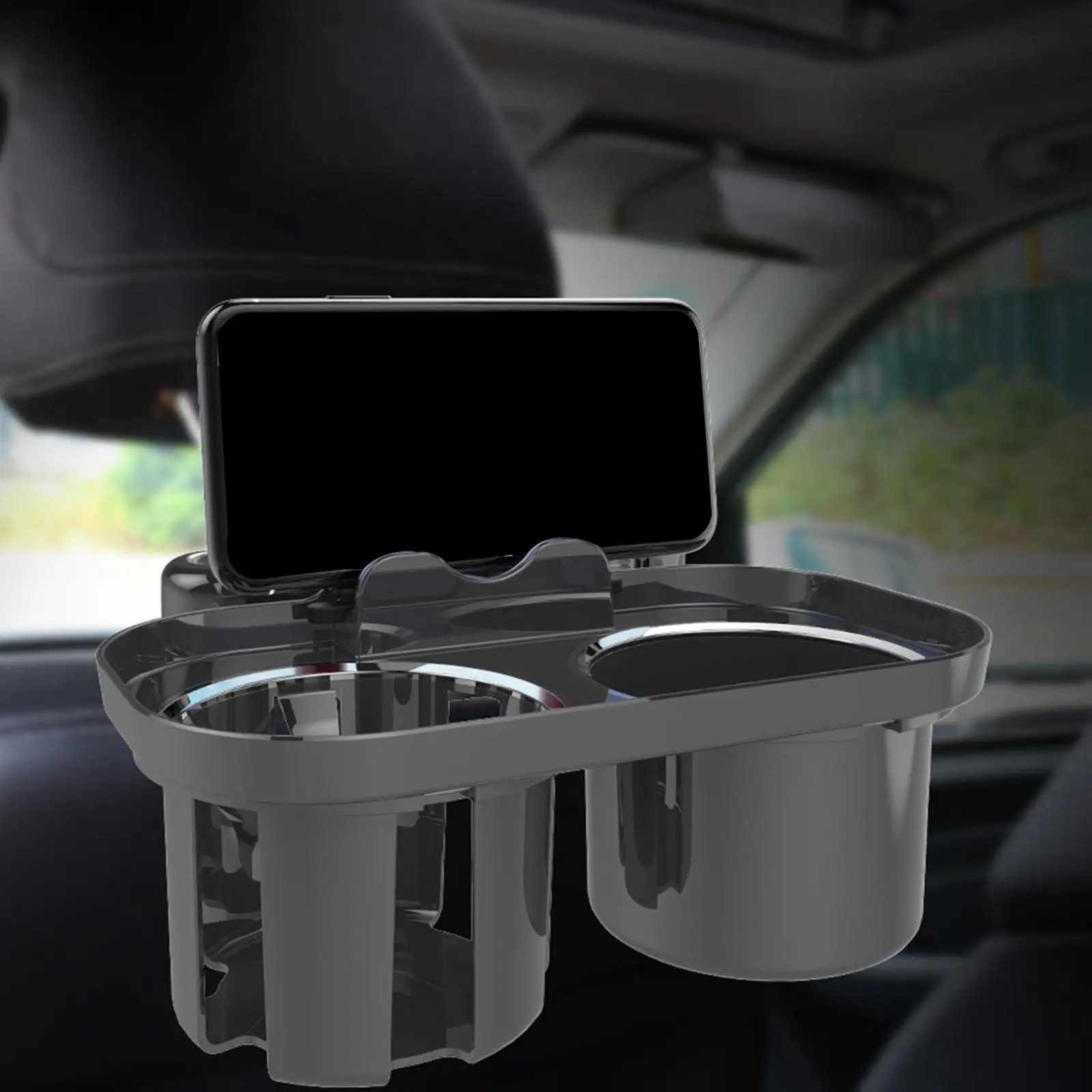 Durable Car Cup Holder with Phone Mount Automotive Interior Accessories Food Tray Drink Pocket for Bottle Beverage Travel