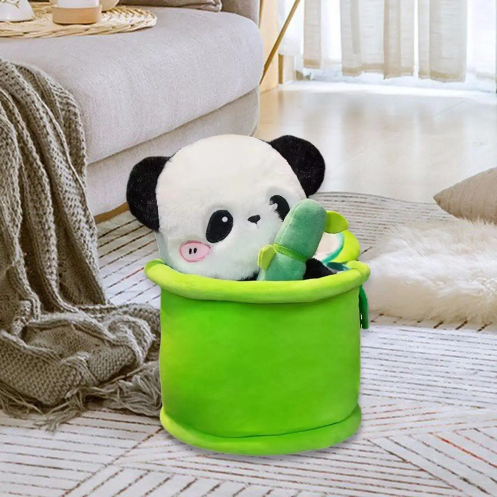 Lovely Bamboo Tube Panda Stuffed Animal Hugging Plush Doll Toys for Birthday