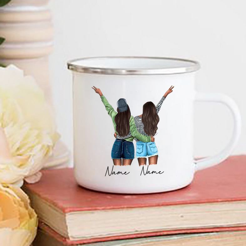 Personalised Best Friend Mug Customized Name Coffee Mugs Drink Wine Juice Tea Cups Cartoon Girls Printed Cup Gifts for Friends