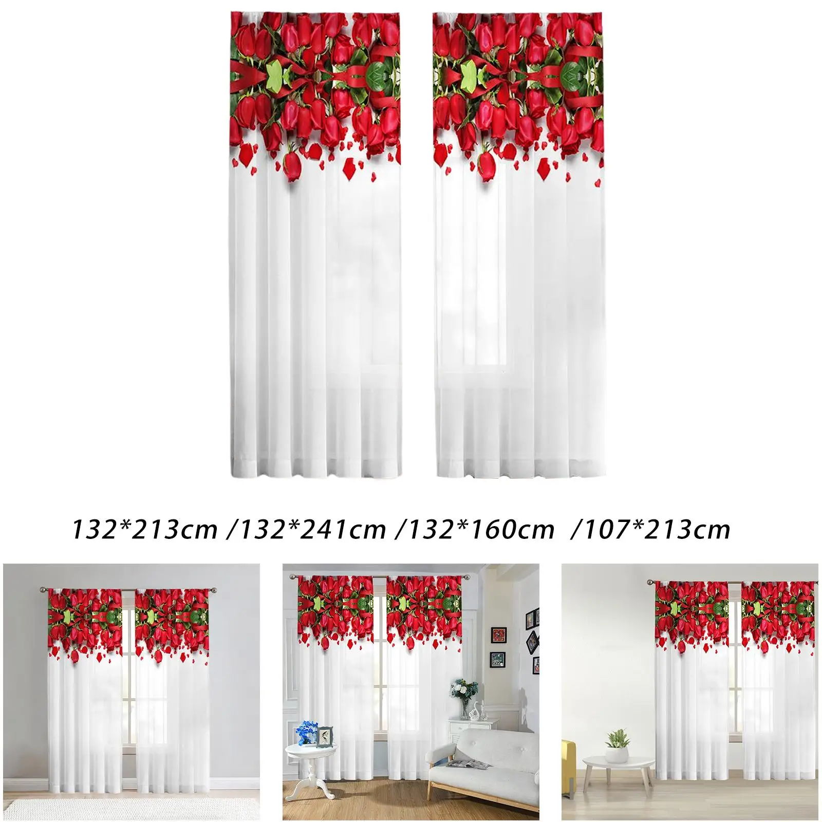 2Pcs Spring Flower Curtains , Rod Pocket Window Curtain Drapes for Bedroom Living Room