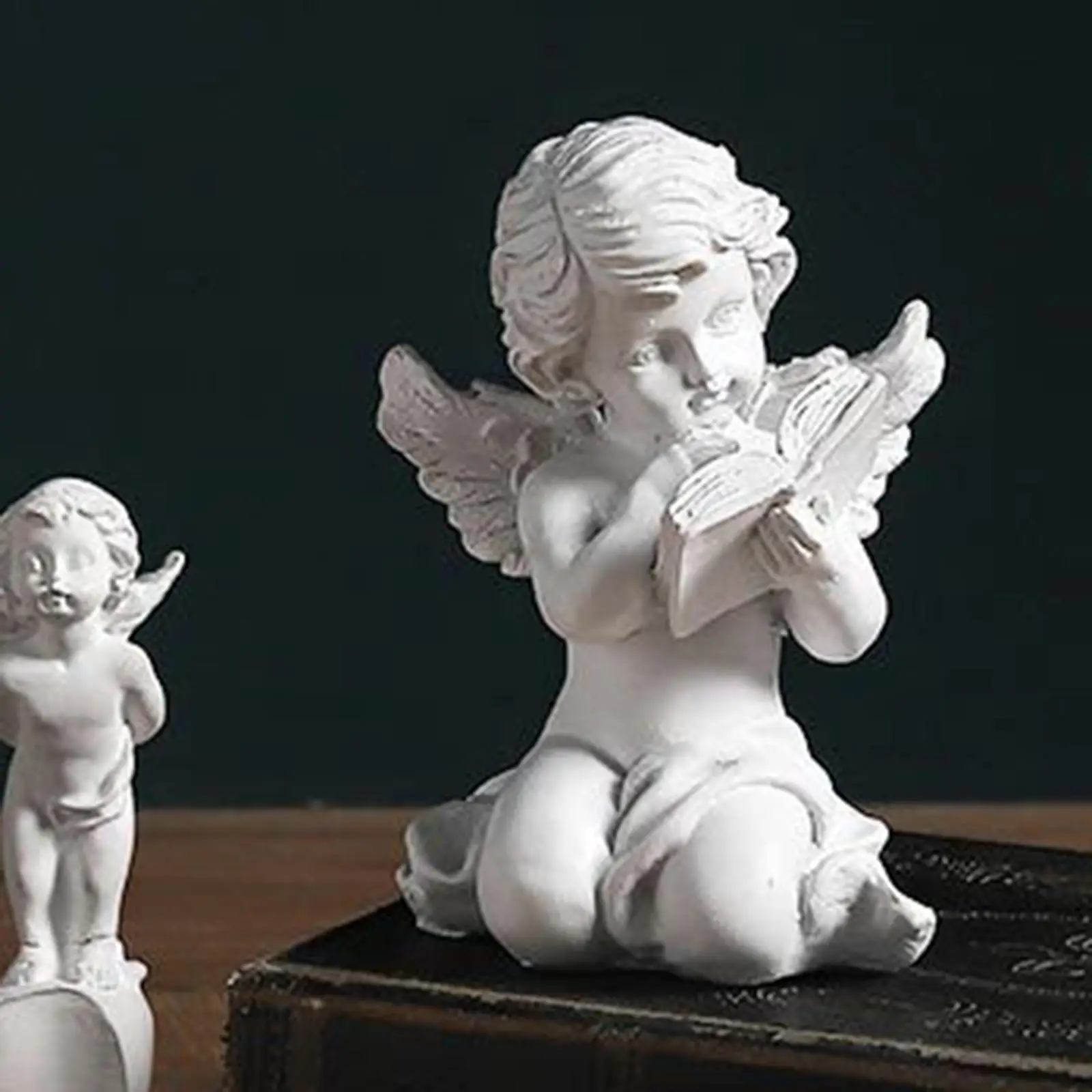 Resin Sculpture Cherub Figurines Artwork Desk Figure Baby Angel Statue for Cabinet Bookshelf Decoration Home Church Ornament